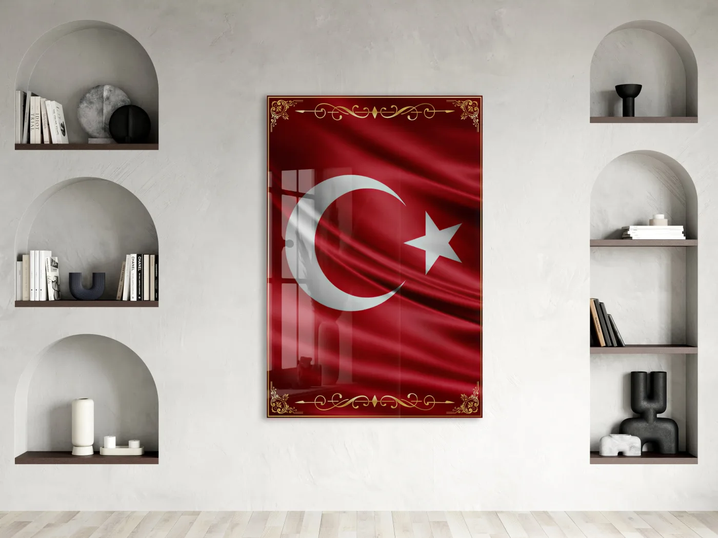 Türk Bayrağı Cam Tablo | Dalgalanan Bayrak Tasarımlı 4 mm Temperli UV Baskılı Duvar Dekoru  -PeonyAta1309 — görsel 2