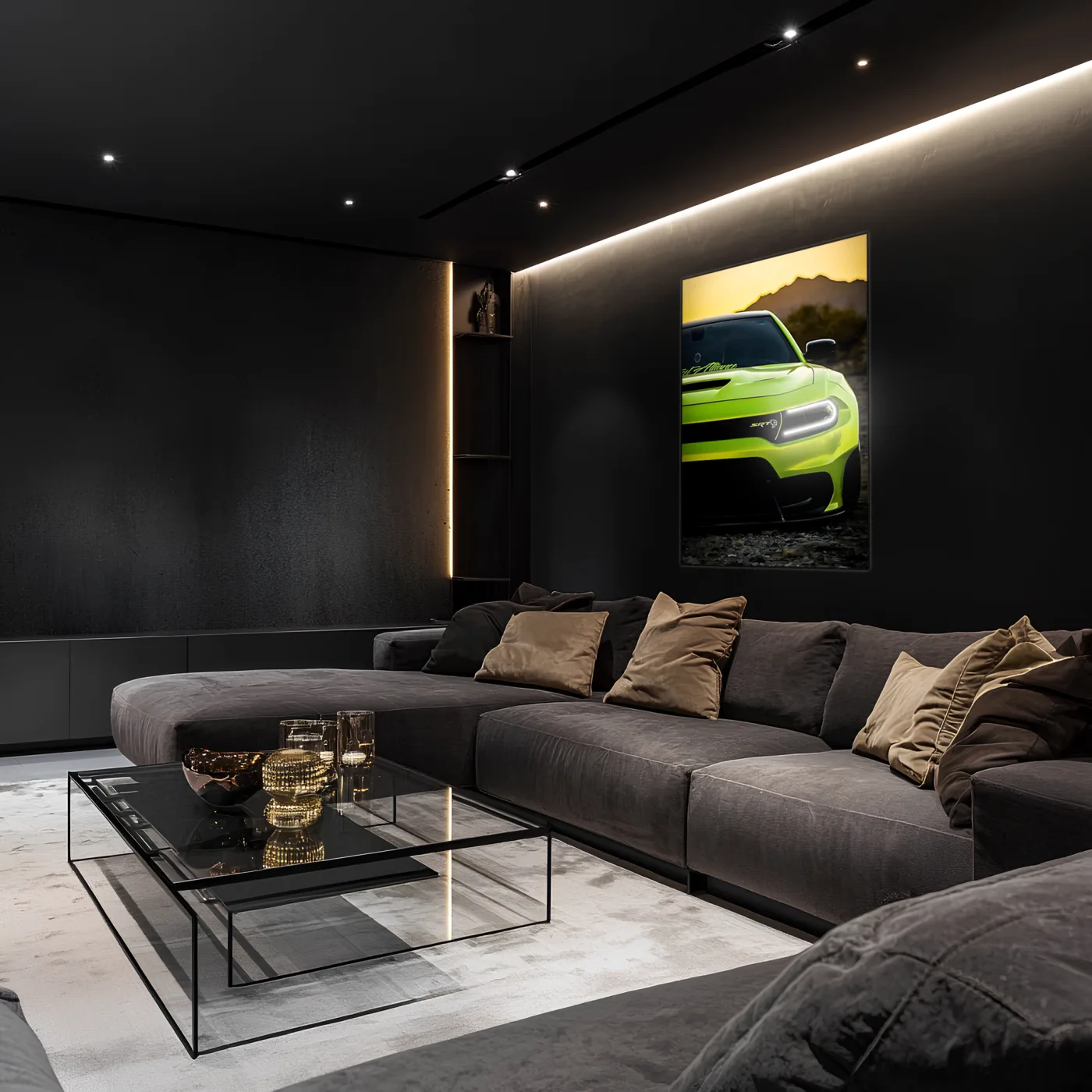 Yeşil SRT Tarzı UV Baskı Neon Duvar Dekoru | Pleksi Işıklı Muscle Car Tablo | Gamer Room Duvar Sanatı — görsel 3