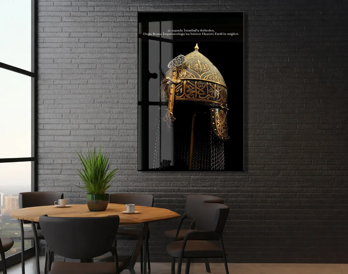 Fatih Sultan Mehmet Miğferi Cam Tablo – İstanbul’un Fethini Sembolize Eden Tarihi Duvar Dekoru - PeonyOsm003 — görsel 6