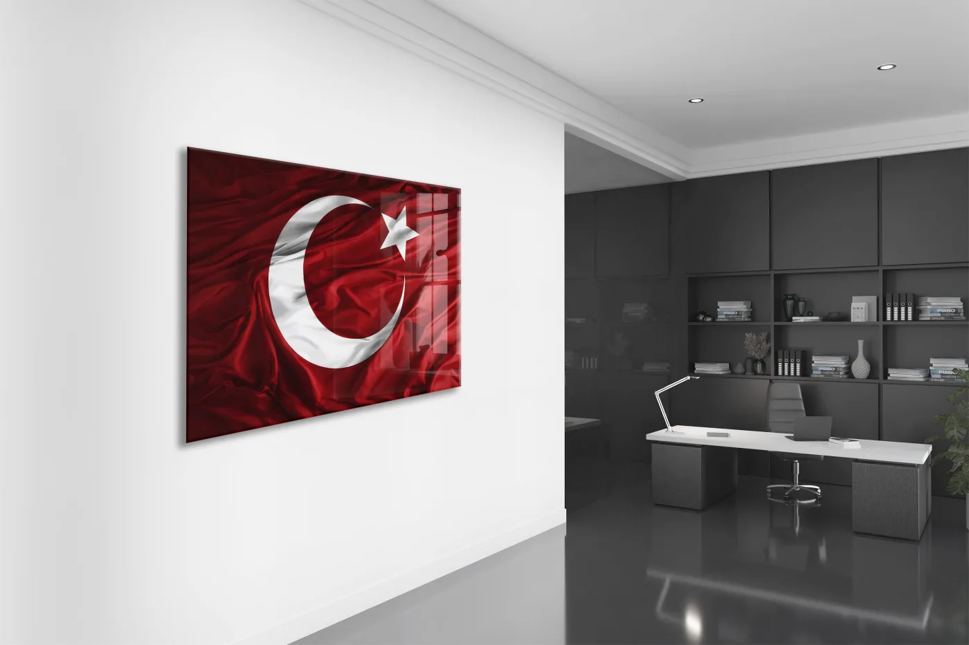 Dalgalanan Türk Bayrağı Cam Tablo | Gerçekçi İpek Dokulu 4 mm Temperli UV Baskılı Duvar Dekoru -PeonyAta1318 — görsel 4