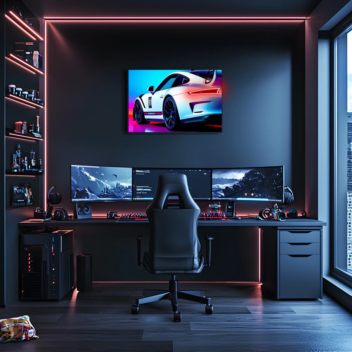Beyaz GT Yarış Araba UV Baskı Neon Duvar Dekoru | Pleksi Işıklı Spor Araba Tablo | Gamer Room Duvar Sanatı — görsel 4