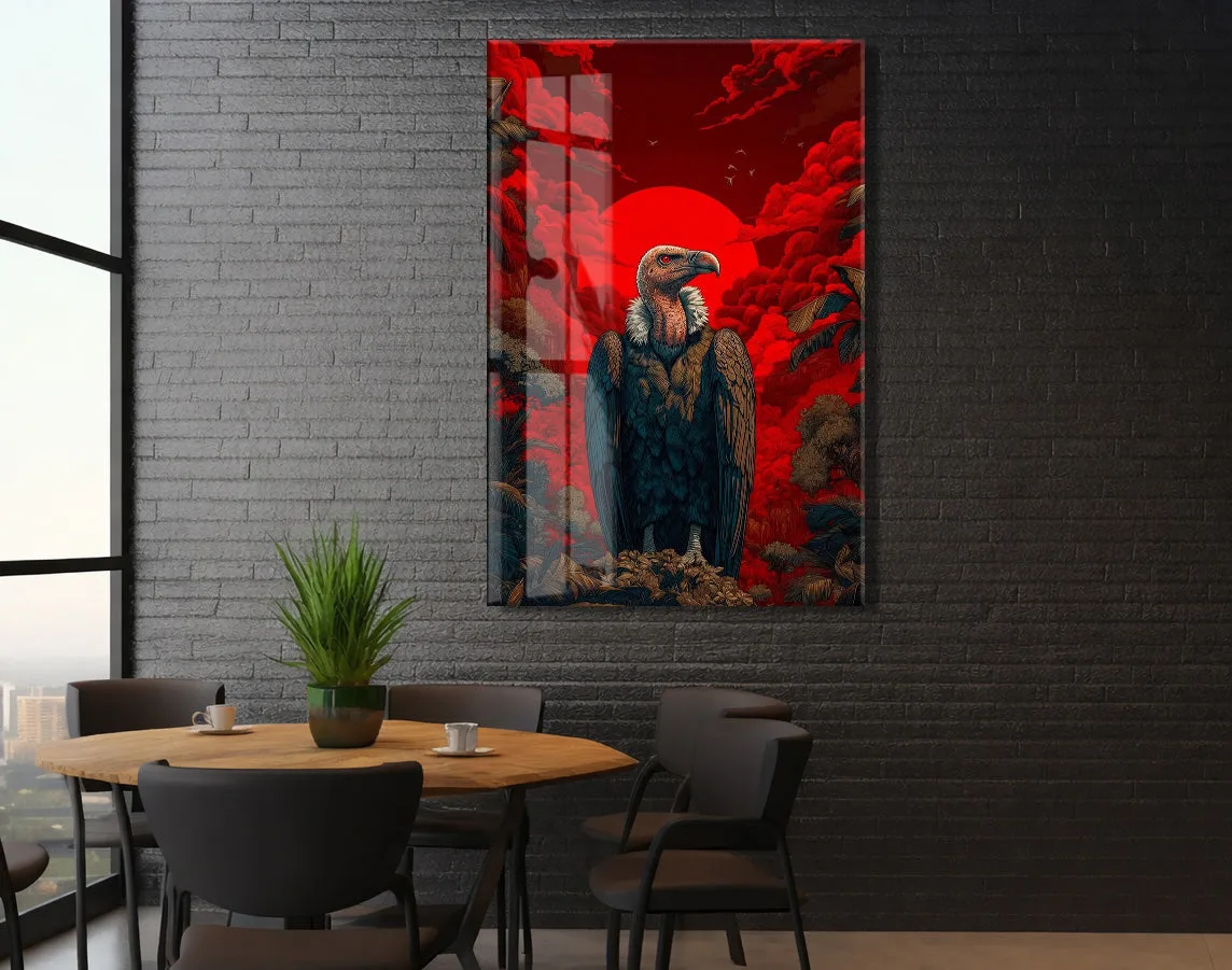 Kızıl Güneş Fonlu Akbaba Cam Tablo – Güç ve Hakimiyet Temalı Modern Duvar Dekoru - Peony079 — görsel 6