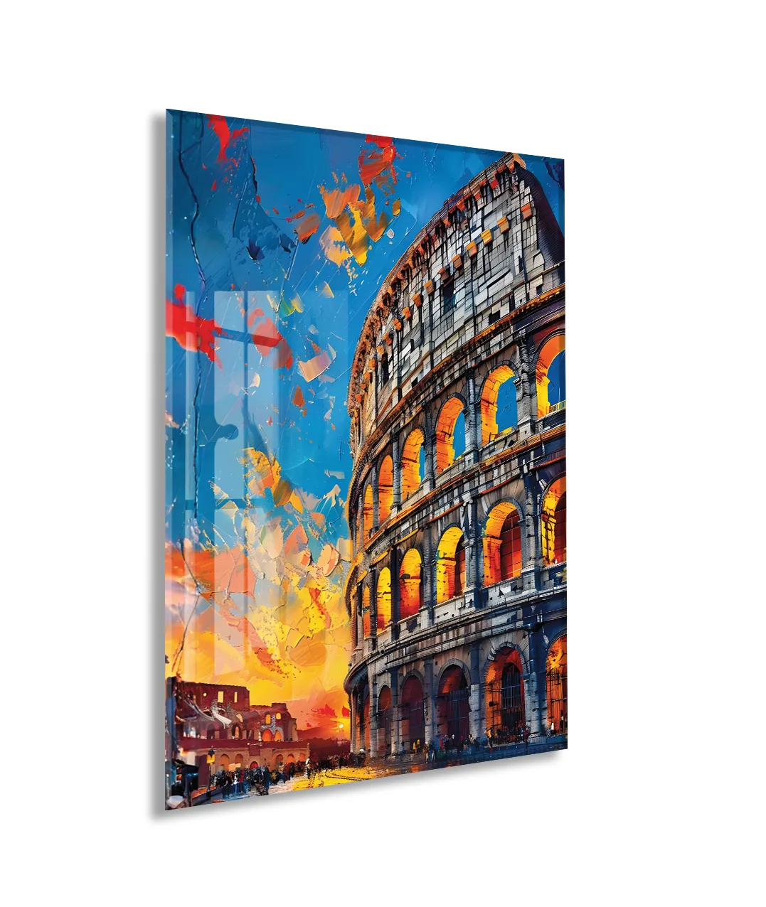 Roma Kolezyumu Cam Tablo – Modern Tarihi Mimari Temalı Soyut Sanat, UV Baskılı Temperli Cam Duvar Tablosu - Peony035 — görsel 1
