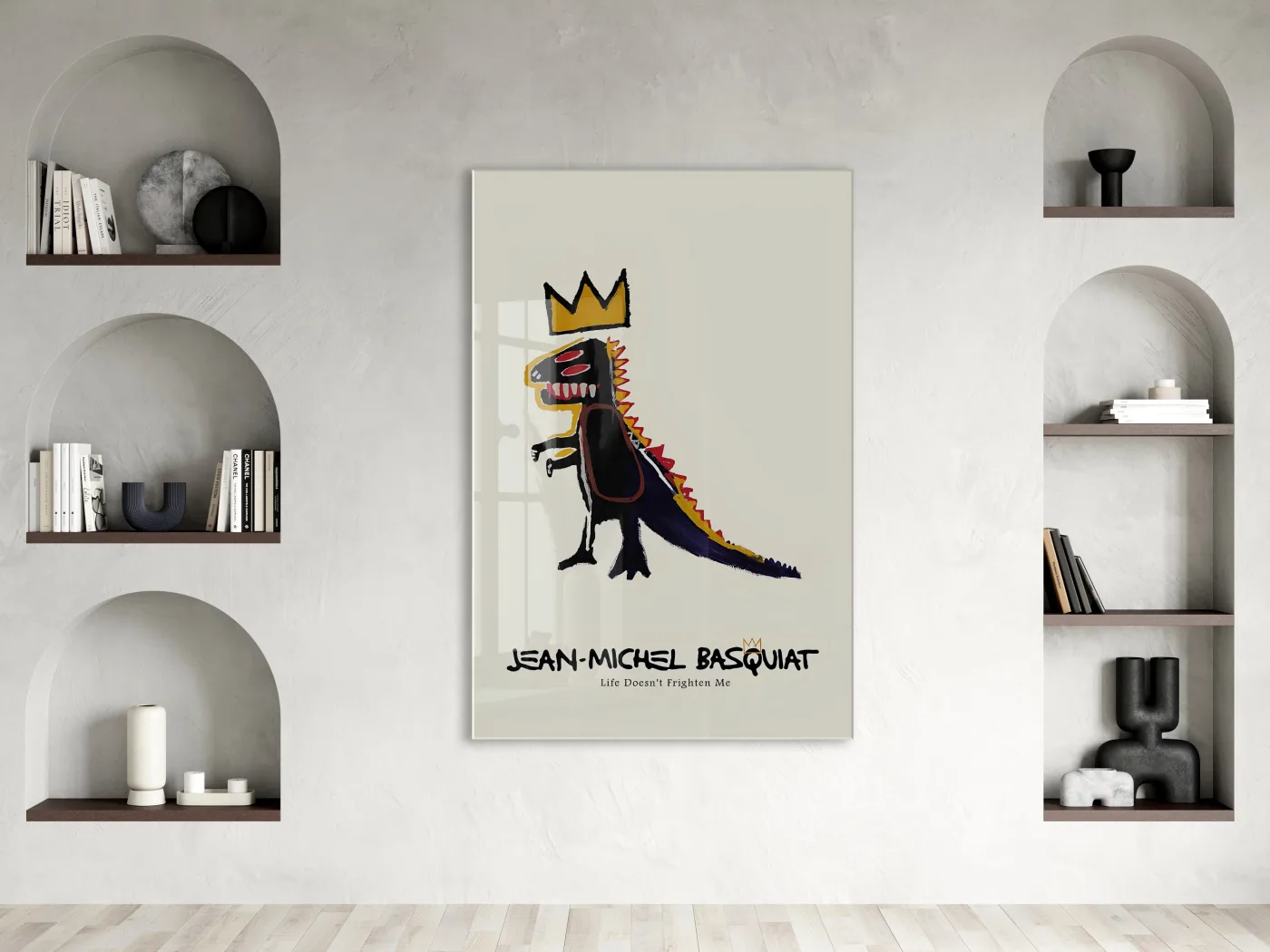 Basquiat Tarzı Dinozor Cam Tablo | Pop Art UV Baskılı Temperli Cam Duvar Dekoru - Peony161 — görsel 2