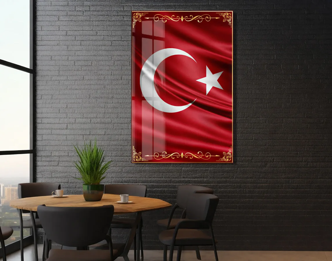 Türk Bayrağı Cam Tablo | Dalgalanan Bayrak Tasarımlı 4 mm Temperli UV Baskılı Duvar Dekoru  -PeonyAta1309 — görsel 5