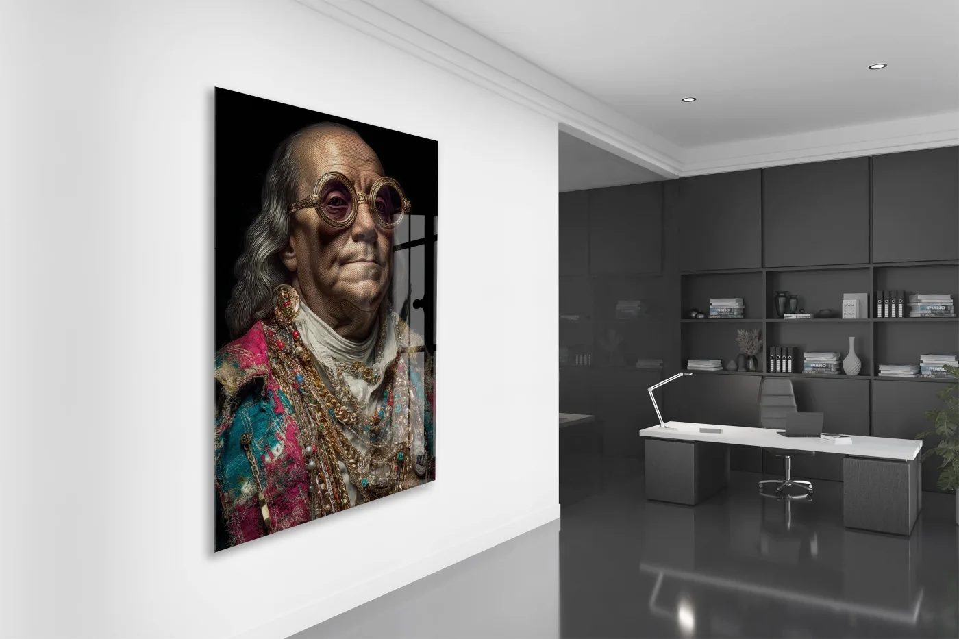 Barok Tarzı Modern Portre Cam Tablo – Altın Detaylı Sanatsal Duvar Tablosu - Peony089 — görsel 5