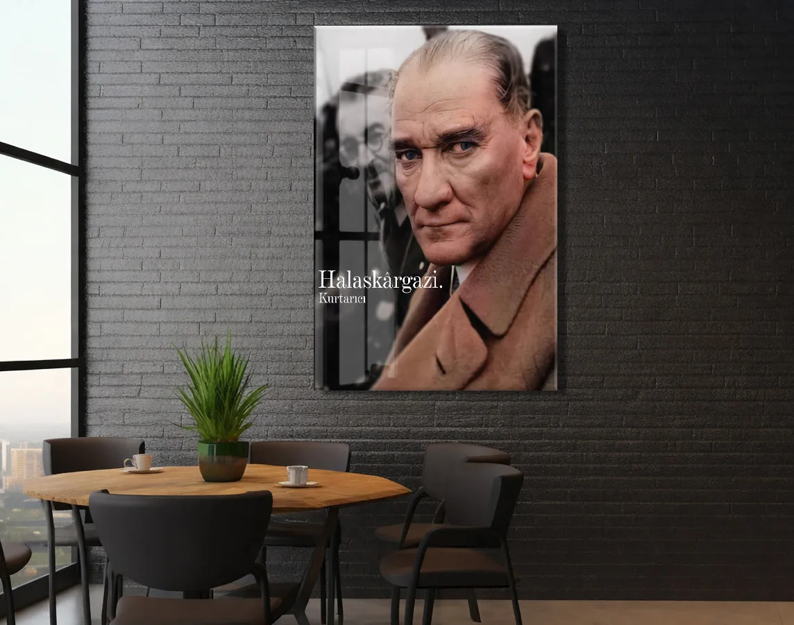 Halaskârgazi Atatürk Cam Tablo – Kurtarıcı Kimliğini Yansıtan 4 mm Temperli Cam Duvar Dekoru -PeonyAta1009 — görsel 6