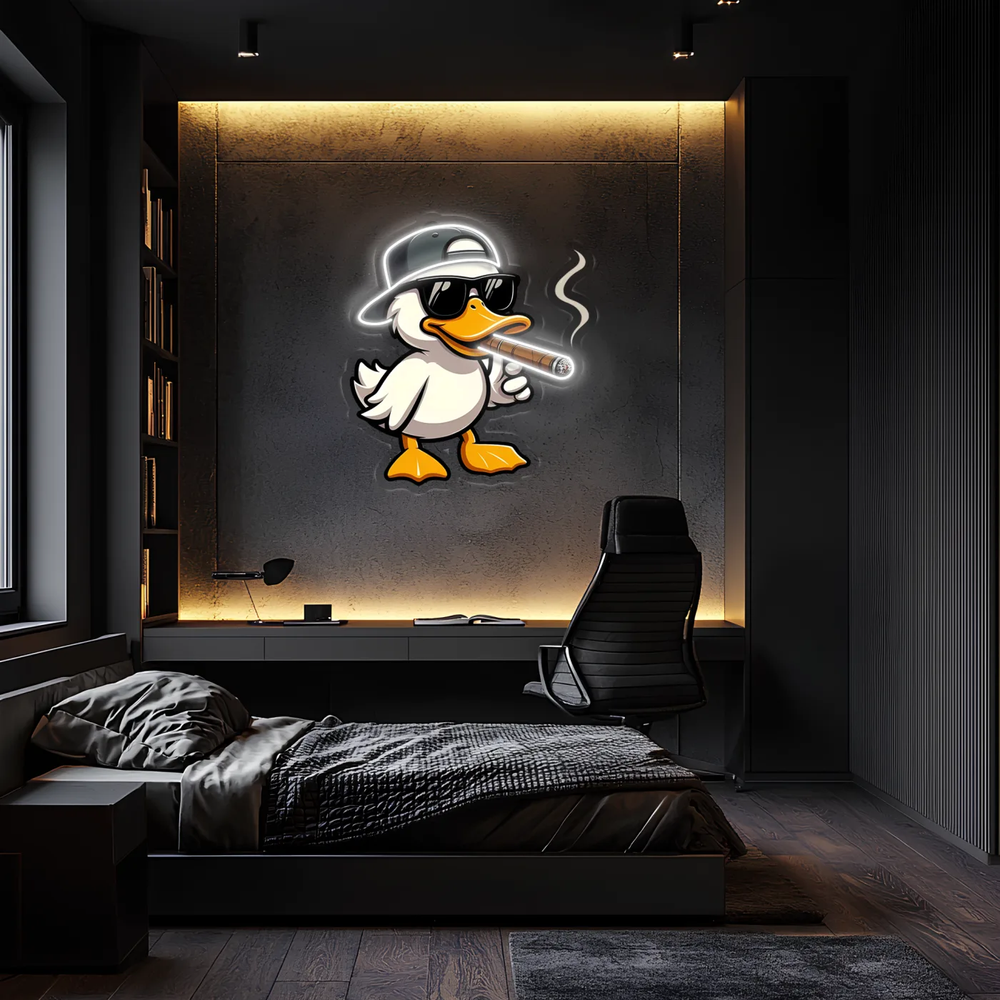 Cool Duck Neon Duvar Dekoru | Eğlenceli Karikatür Işıklı Tablo | UV Baskı Pleksi Neon | Genç ve Gamer Oda Dekoru — görsel 2