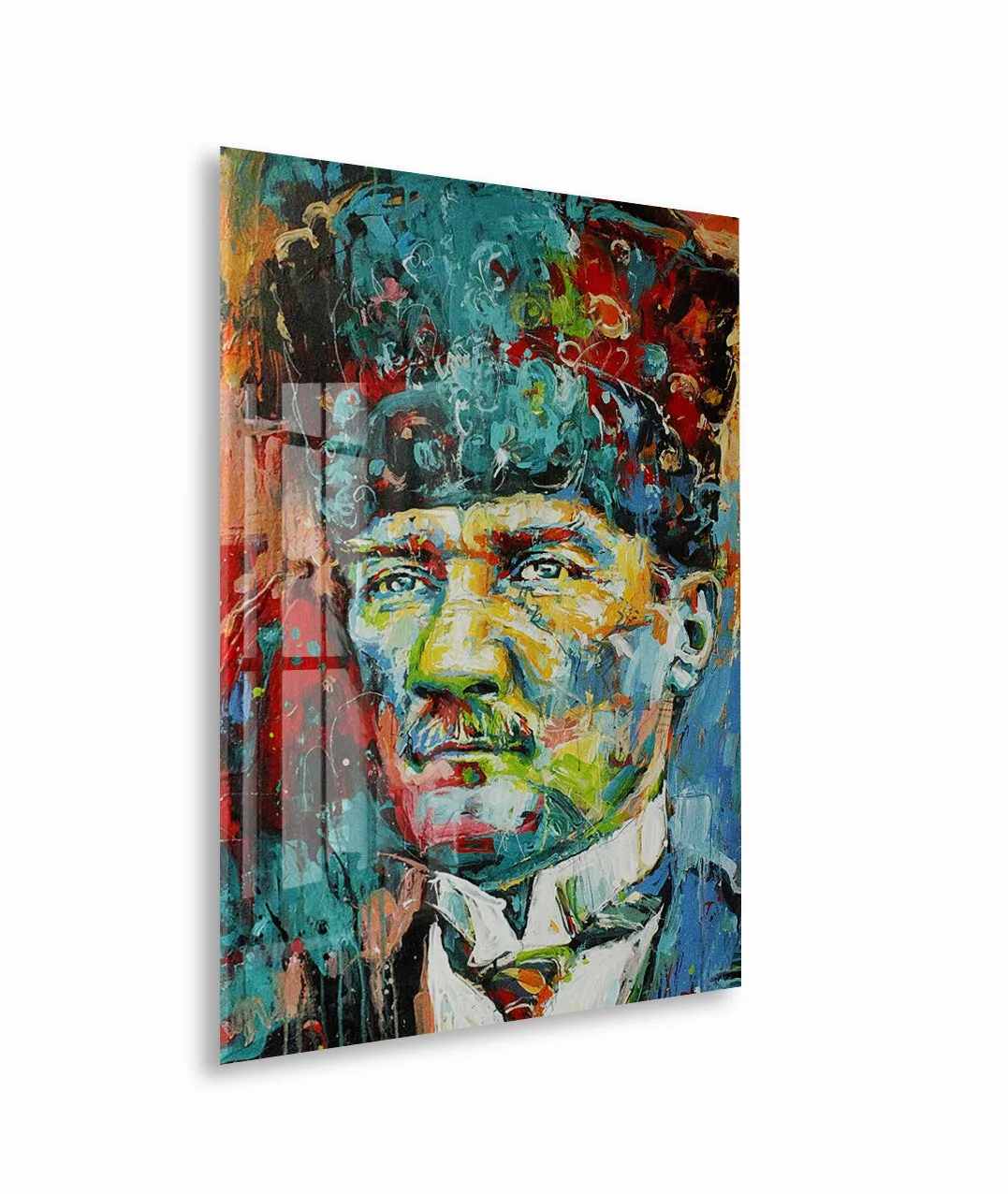 Modern Mustafa Kemal Atatürk Portresi Cam Tablo | Sanatsal UV Baskılı Temperli Cam -PeonyAta1331 — görsel 1