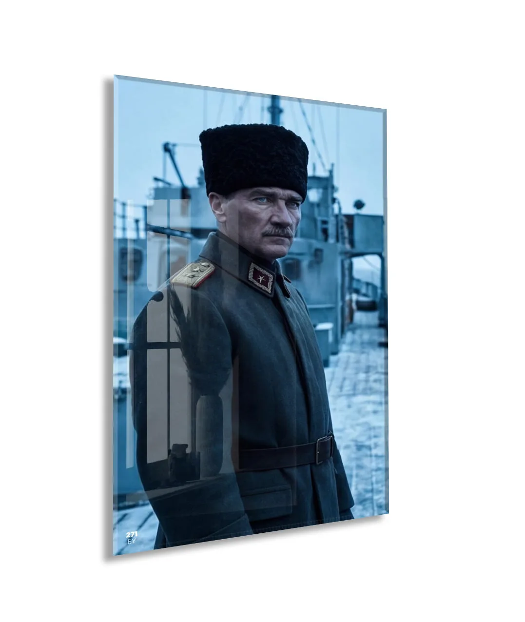Atatürk Askerî Üniformalı Cam Tablo – Cephe ve Liderlik Temalı Premium Cam Duvar Tablosu -PeonyAta065 — görsel 1