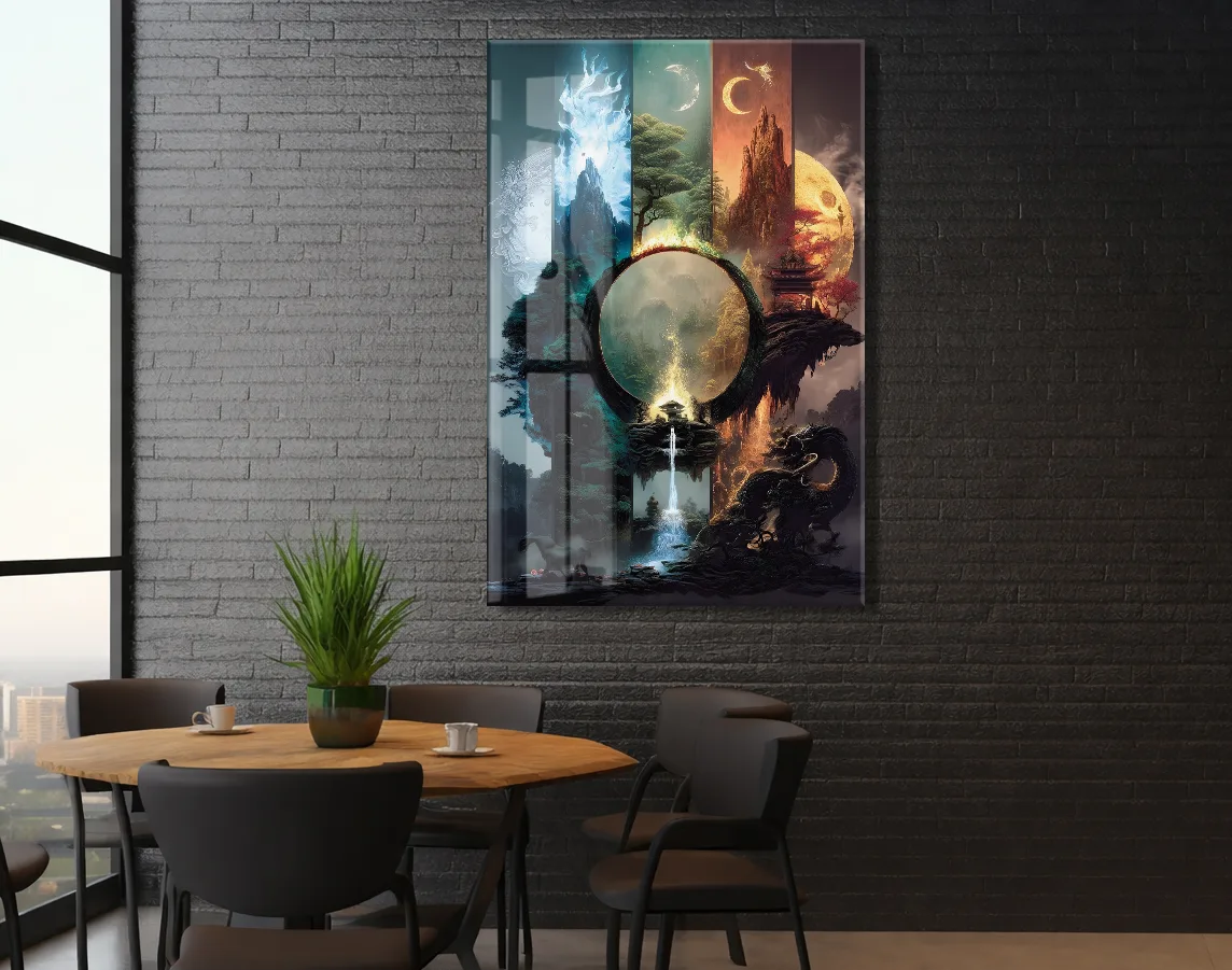 Modern Fantastik Doğa Kapısı Cam Tablo – Çok Katmanlı Sanatsal UV Baskılı Temperli Cam Duvar Tablosu - Peony002 — görsel 5