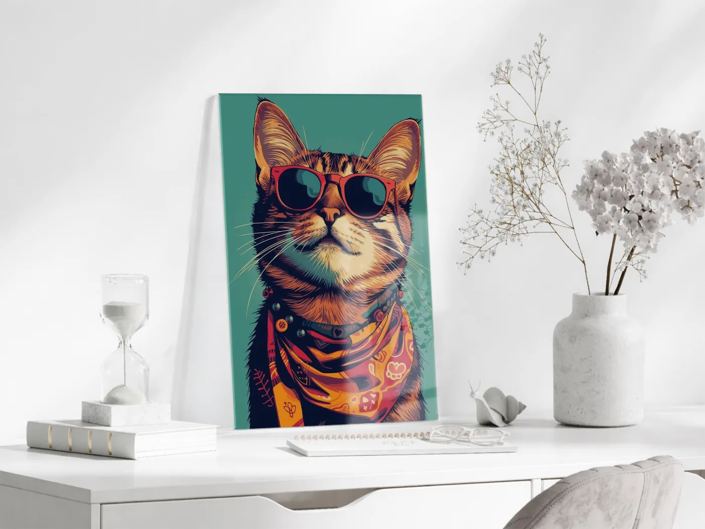 Gözlüklü Hipster Kedi Cam Duvar Tablosu – Modern ve Cool Tasarım - Peony129 — görsel 4