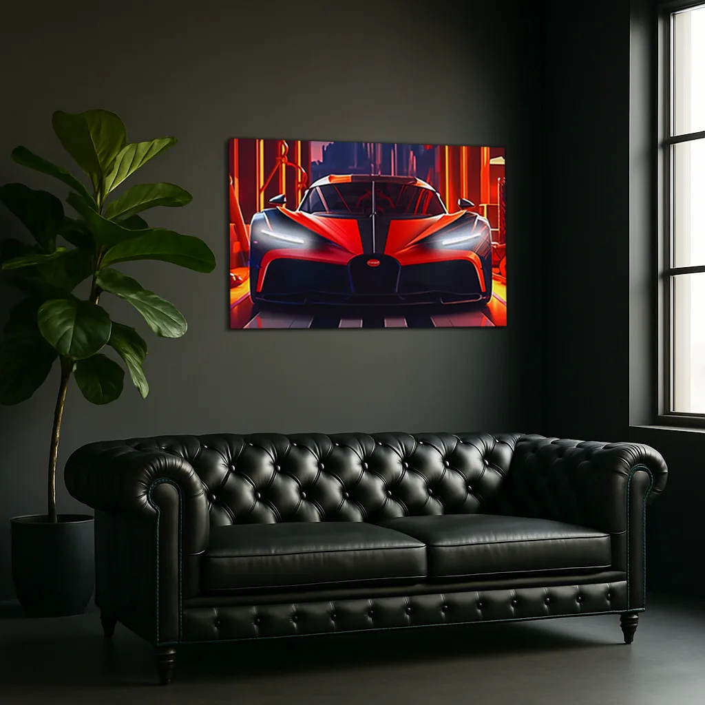 Kırmızı Bugatti Tarzı UV Baskı Neon Duvar Dekoru | Pleksi Işıklı Süper Araba Tablo | Gamer Room Duvar Sanatı — görsel 1