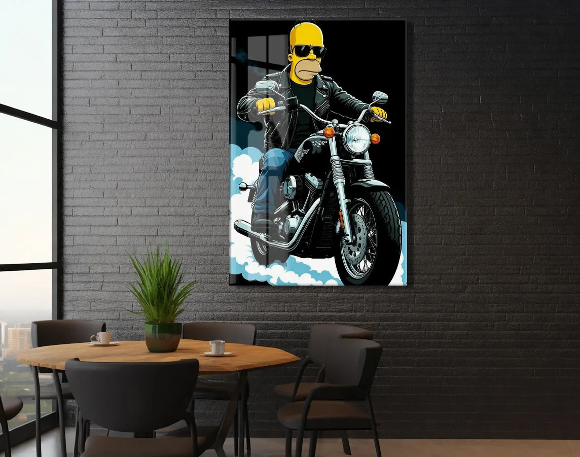 Homer Simpson Harley Tarzı Motor Cam Duvar Tablosu – Modern Erkek Odası Dekoru- Peony111 — görsel 6