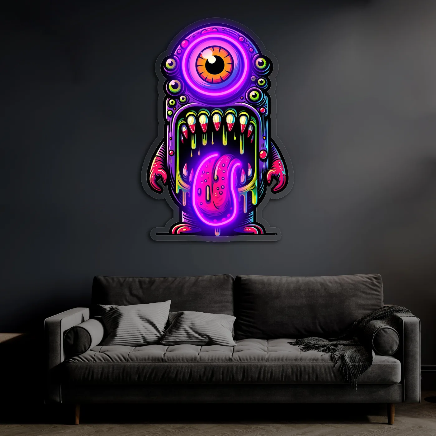 Renkli Canavar Neon Duvar Dekoru | Tek Gözlü Sanatsal LED Tablo | Pleksi UV Baskı Işıklı Pop Art Duvar Sanatı — görsel 1