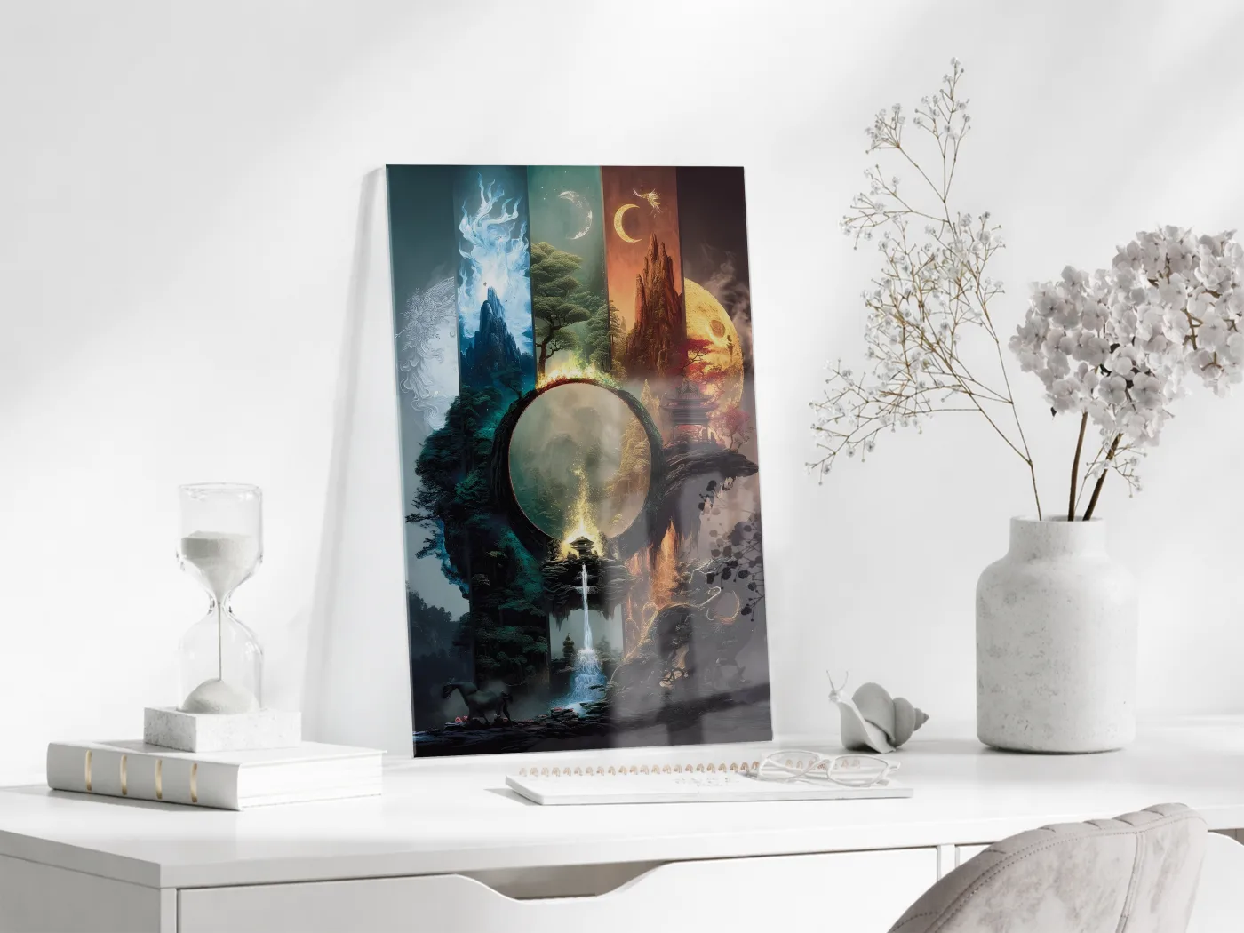 Modern Fantastik Doğa Kapısı Cam Tablo – Çok Katmanlı Sanatsal UV Baskılı Temperli Cam Duvar Tablosu - Peony002 — görsel 3