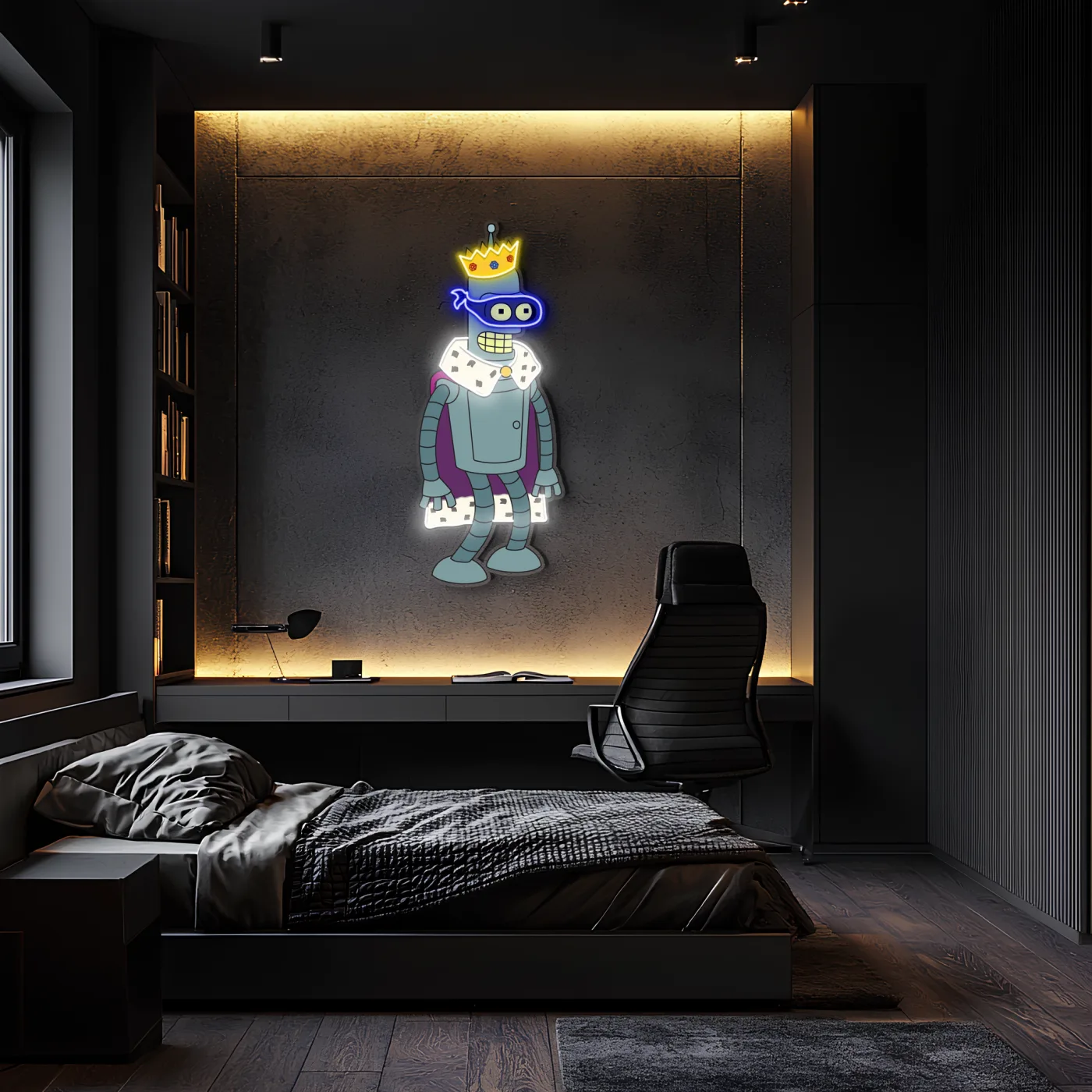 Kral Robot Neon Duvar Dekoru | Pleksi UV Baskı LED Işıklı Tablo | Oyun Odası ve Modern Ev Dekoru İçin Neon Sanat — görsel 1
