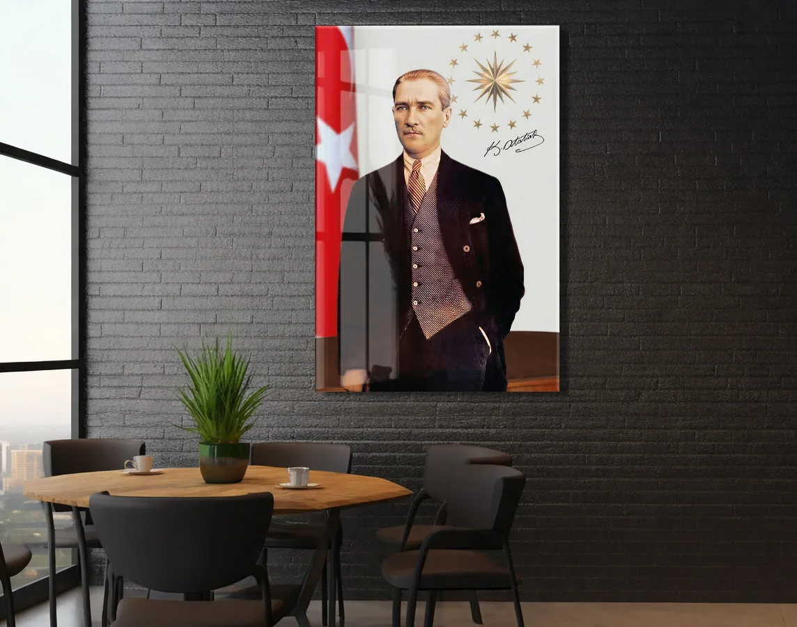 Mustafa Kemal Atatürk Türk Bayraklı Cam Tablo | 4 mm Temperli UV Baskılı Premium Duvar Dekoru -PeonyAta1303 — görsel 5