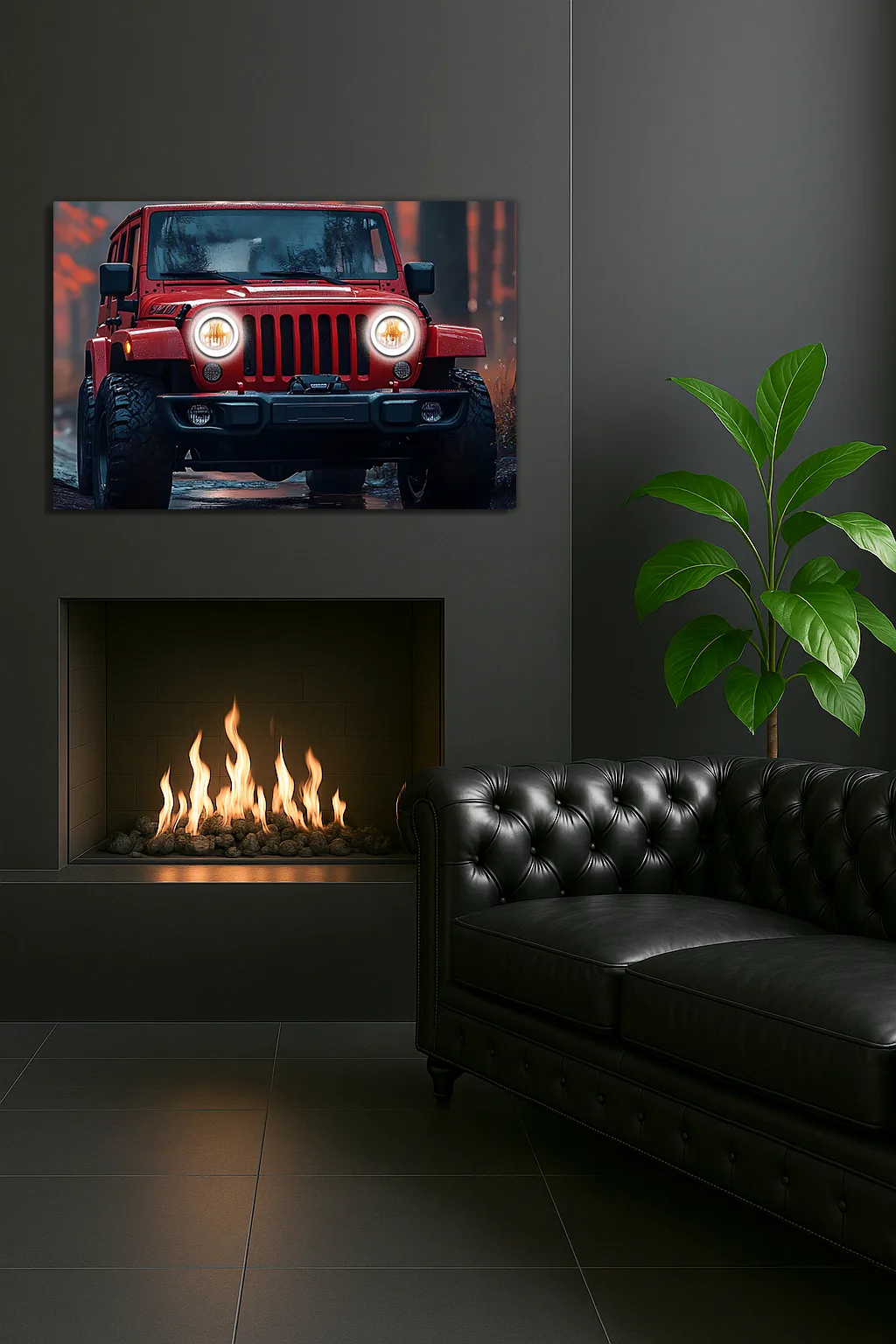 Kırmızı Jeep Tarzı UV Baskı Neon Duvar Dekoru | Pleksi Işıklı Araba Tablo | Gamer Room ve Ofis Dekoru — görsel 5