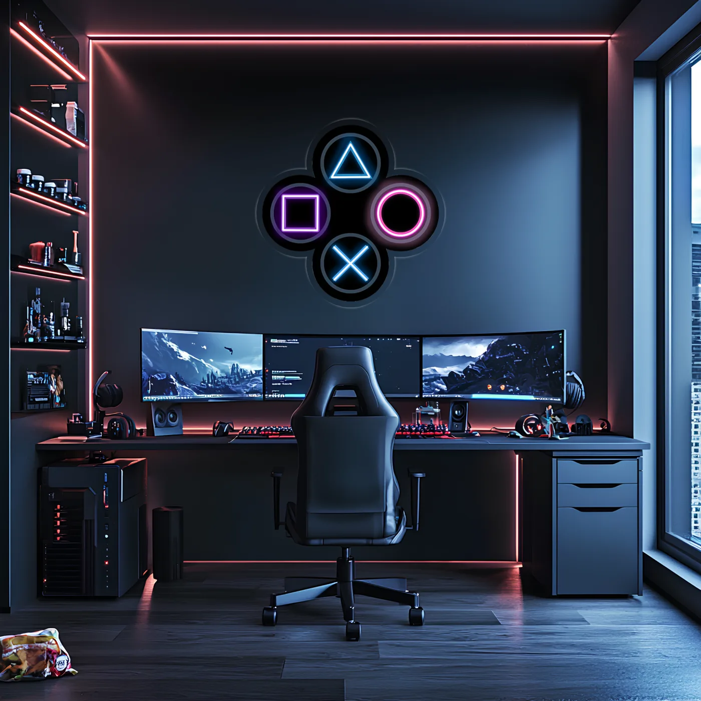 Gamer Neon Duvar Dekoru | RGB Oyun Konsolu Tuş Sembolleri LED Işıklı Pleksi Tablo | Oyun Odası Aydınlatması — görsel 4
