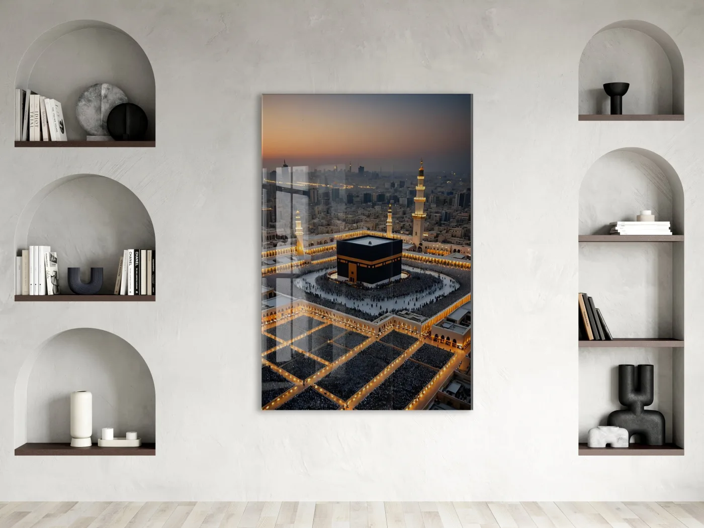 Kâbe ve Mescid-i Haram’da Akşam Vakti – Tavaf Anı Cam Tablo - PeonyDini129 — görsel 2