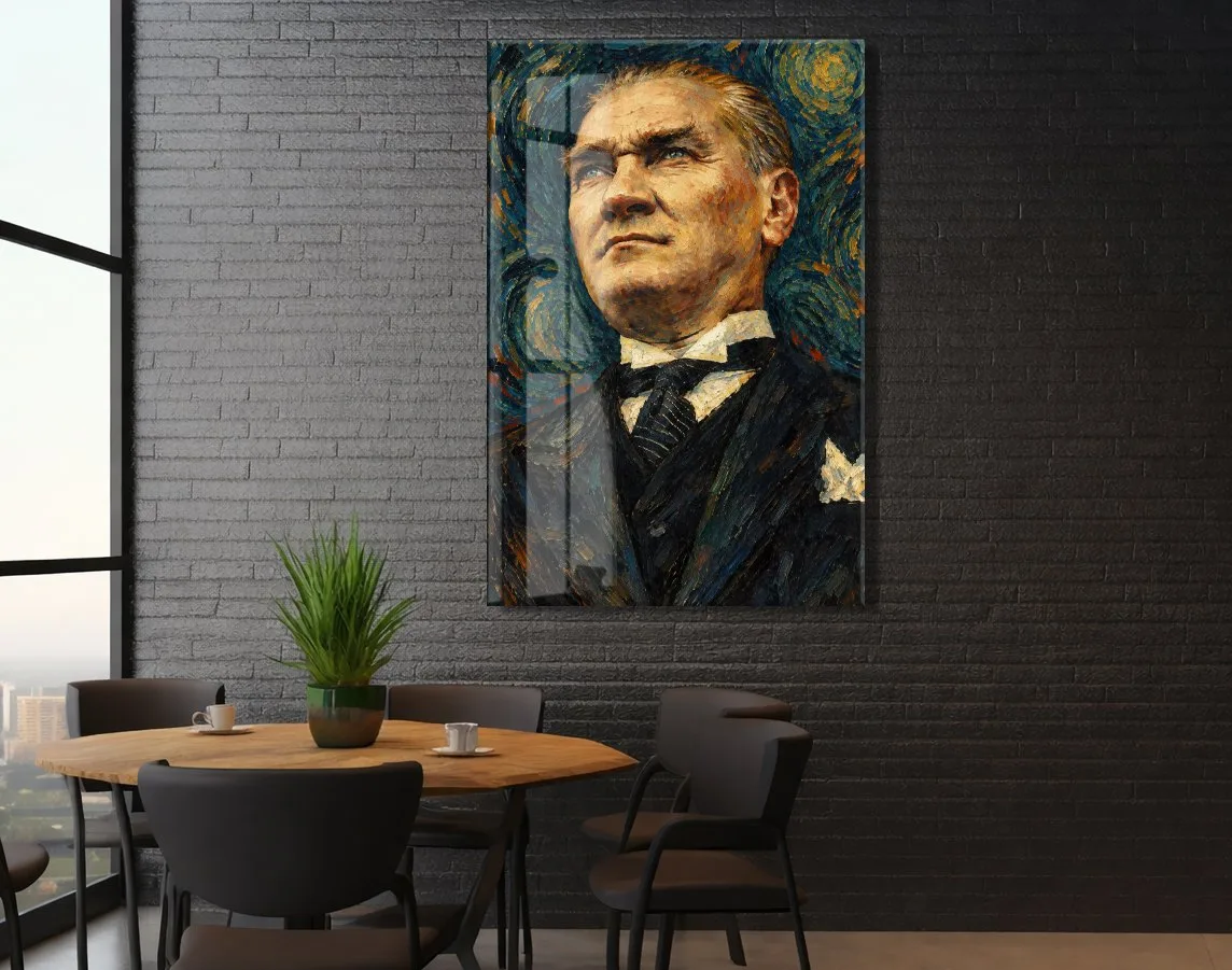 Yağlı Boya Görünümlü Atatürk Cam Tablo – Sanatsal Mustafa Kemal Atatürk Portresi-PeonyAta1346 — görsel 6