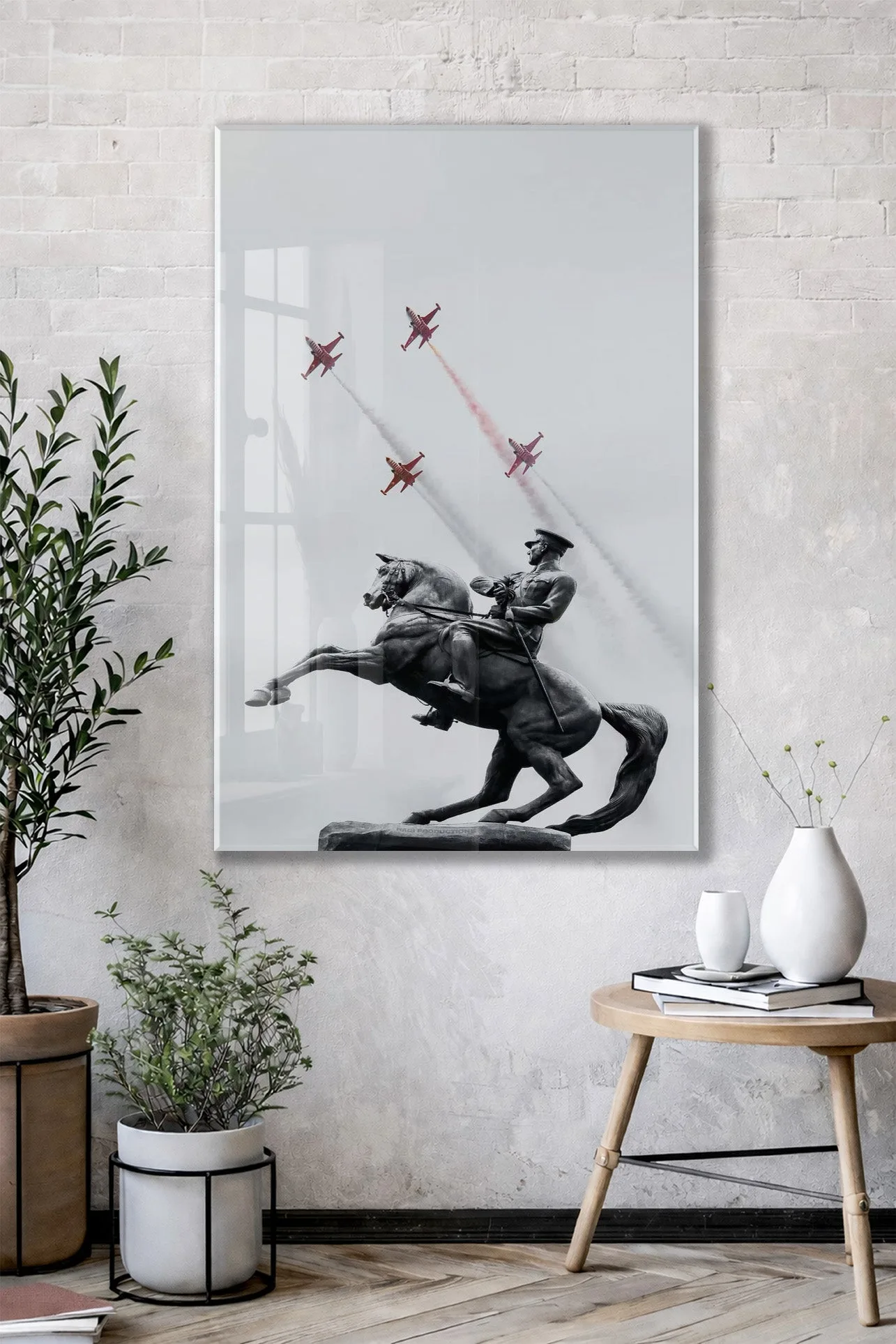 Atatürk At Üzerinde Cam Tablo – Modern Liderlik Temalı 4 mm Temperli Cam Duvar Dekoru -PeonyAta054 — görsel 2
