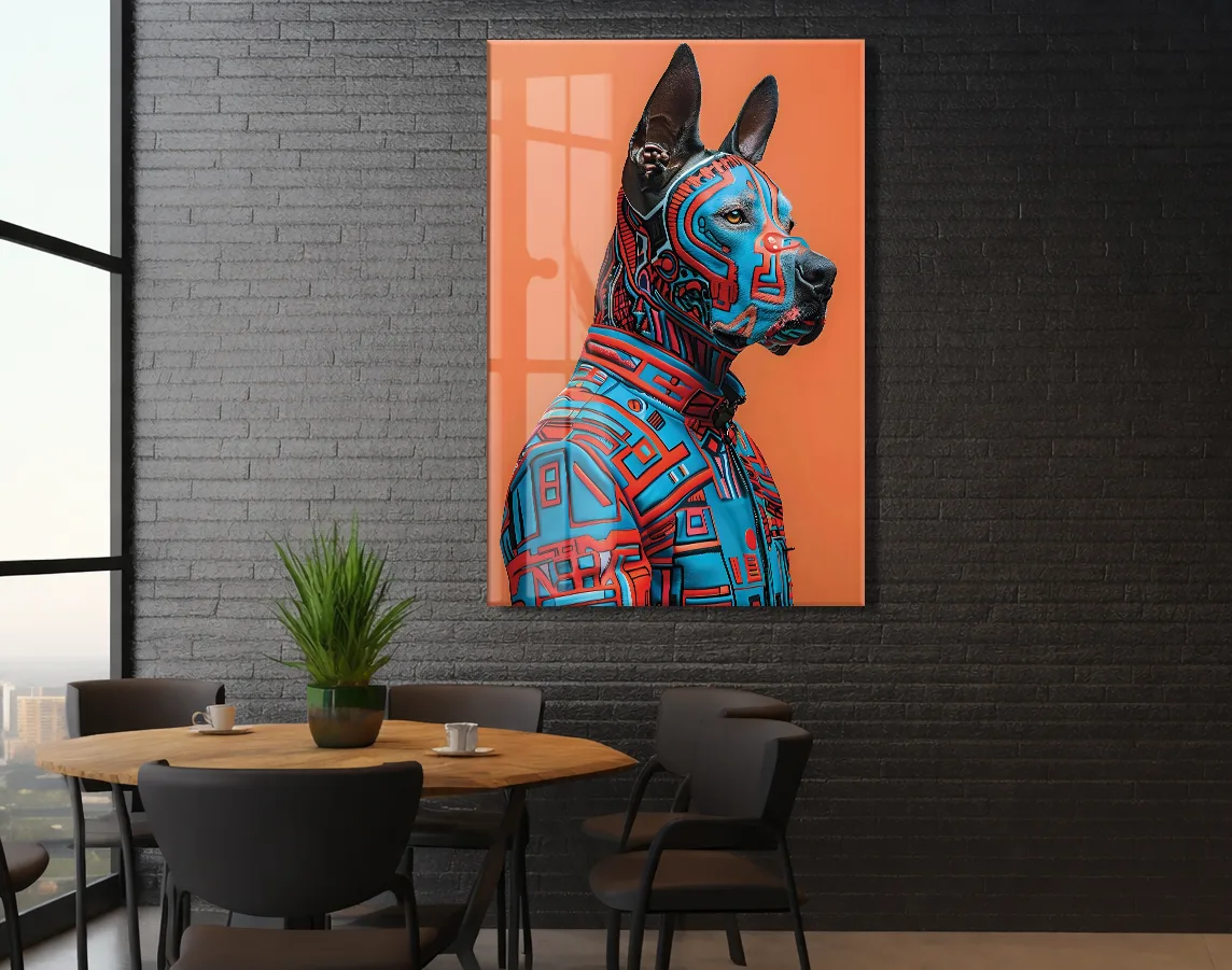 Modern Geometrik Köpek Portresi Cam Tablo – Renkli Pop Art Temalı UV Baskılı Temperli Cam Duvar Tablosu - Peony011 — görsel 5