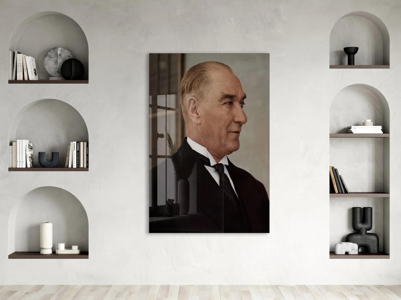 Atatürk Profil Portre Cam Tablo – Liderlik ve Vizyonu Yansıtan Modern 4 mm Temperli Cam Duvar Dekoru -PeonyAta1002 — görsel 2