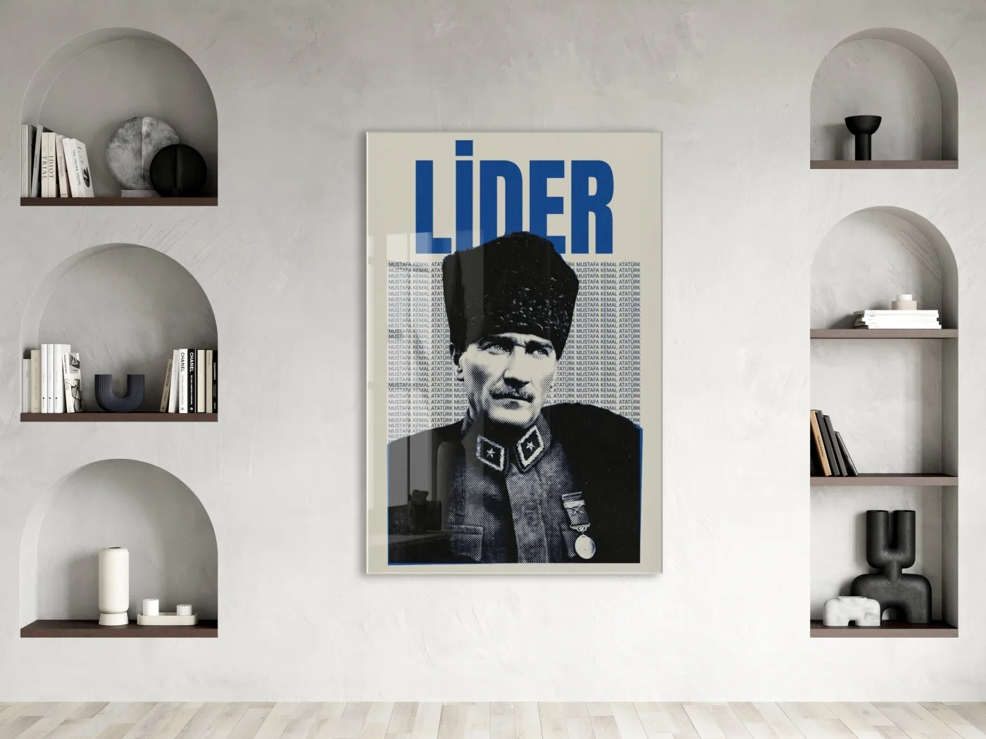 Mustafa Kemal Atatürk Lider Cam Tablo – Vintage Tasarım Atatürk Duvar Dekoru -PeonyAta071 — görsel 3