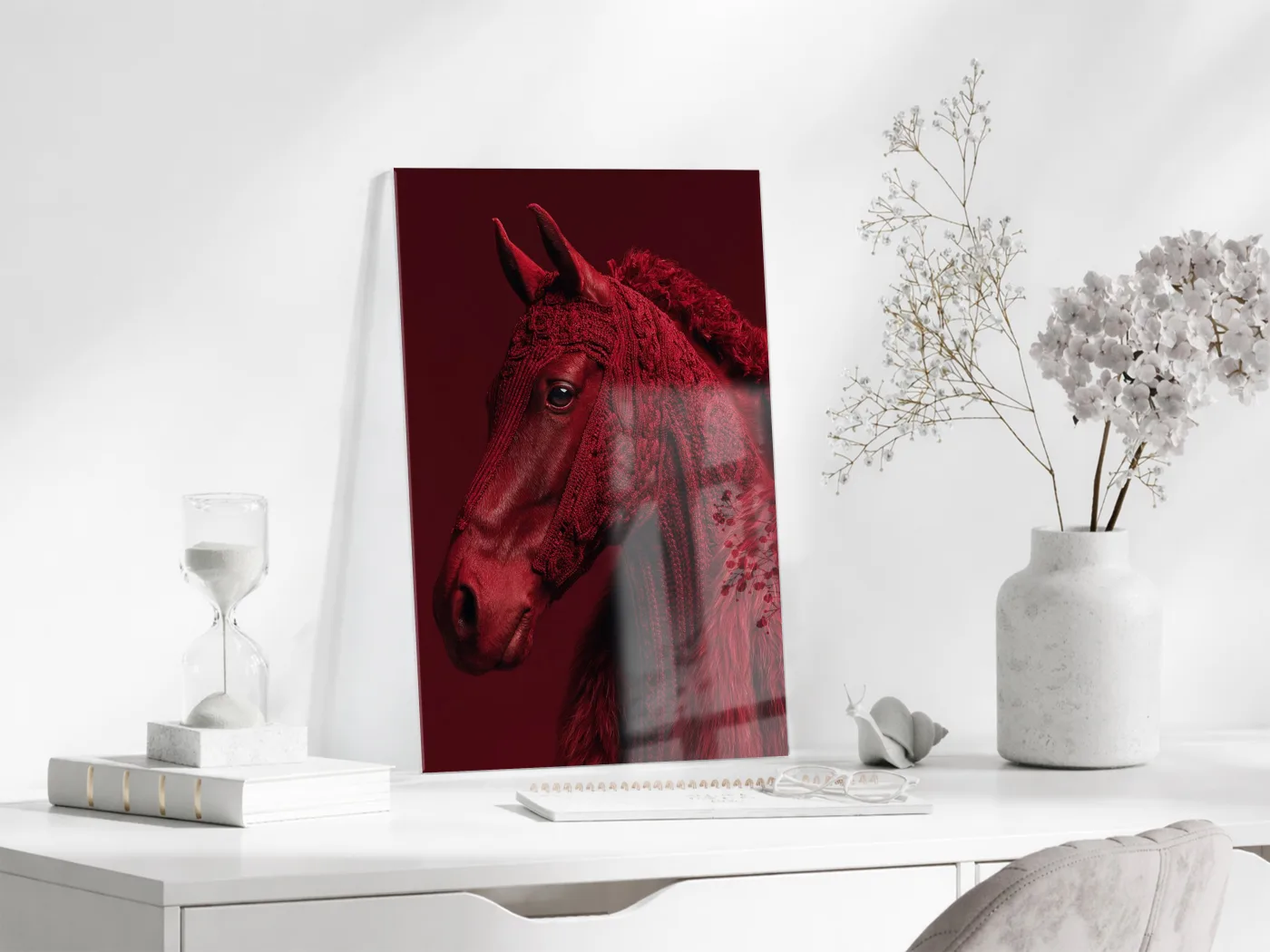 “Ateşin Ruhu” – Kızıl At Figürlü Sanatsal Cam Tablo- Peony063 — görsel 4