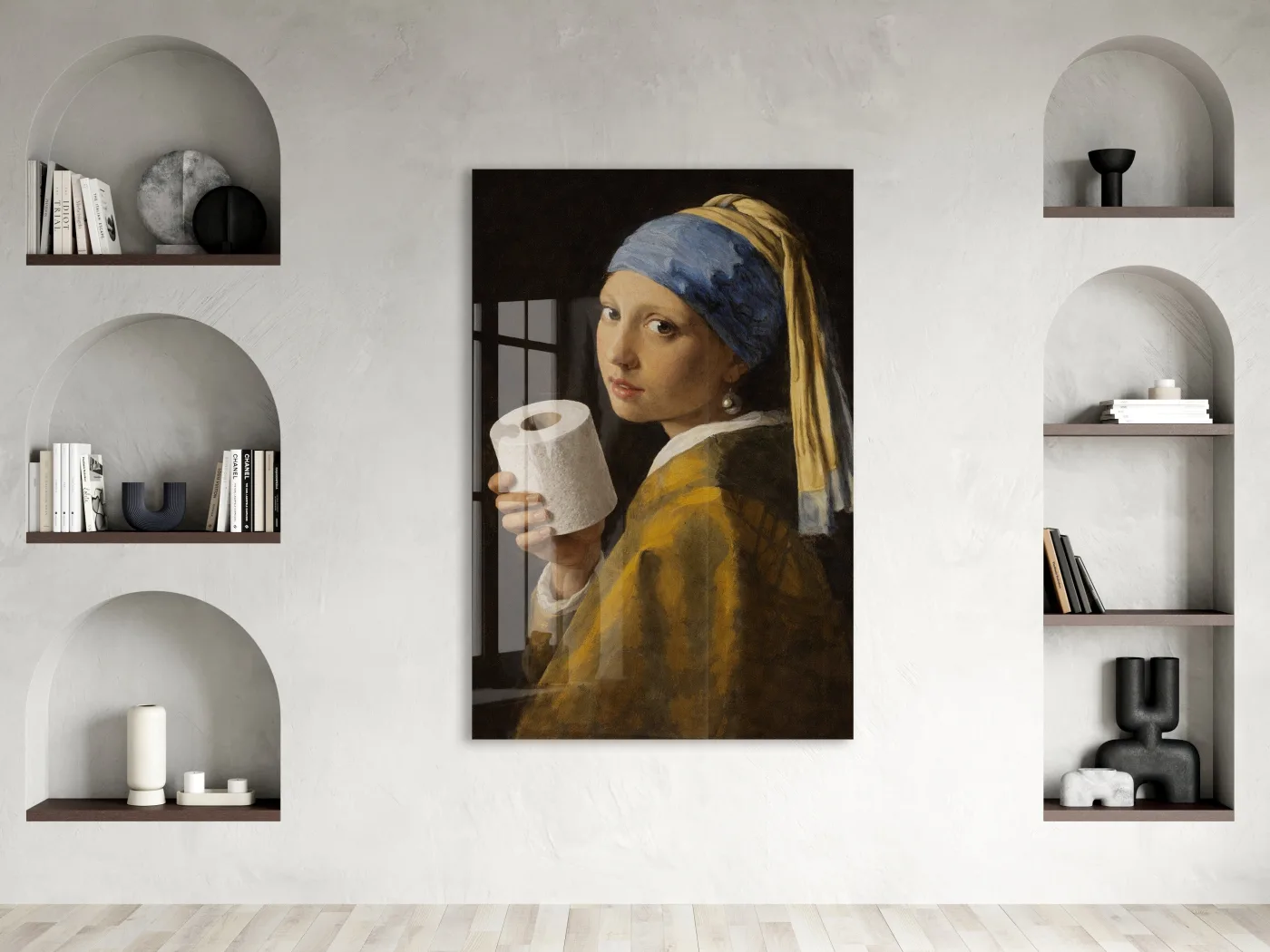 Banyo Dekoruna Özel Mizahi Cam Tablo – Klasik Sanat Modern Dokunuş- Peony091 — görsel 3