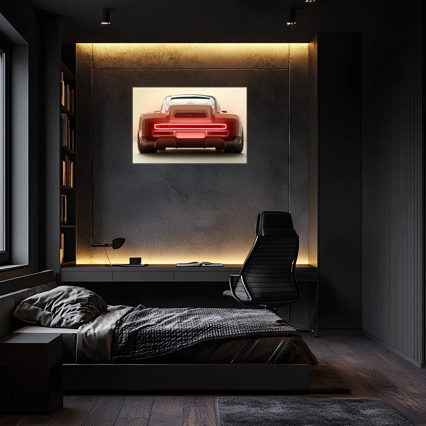 Kırmızı Muscle Car UV Baskı Neon Duvar Dekoru | Amerikan Araba Işıklı Tablo | Pleksi Duvar Sanatı — görsel 1
