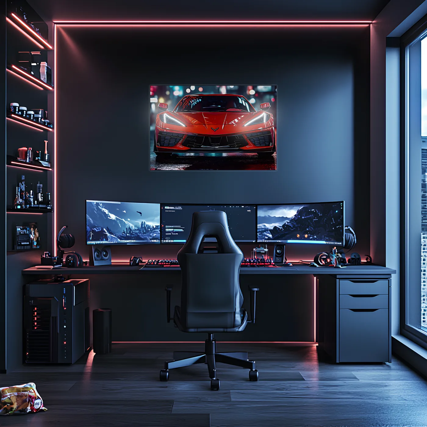 Kırmızı Corvette Tarzı UV Baskı Neon Duvar Dekoru | Pleksi Işıklı Spor Araba Tablo | Gamer Room Duvar Sanatı — görsel 4