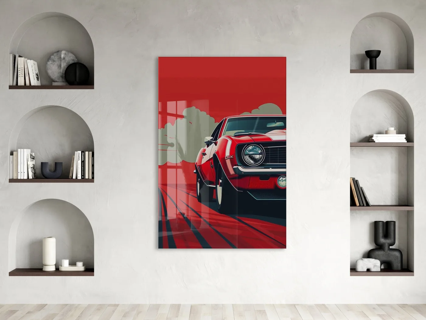 Klasik Amerikan Otomobili – Minimalist Pop Art  Cam Tablo- Peony140 — görsel 3