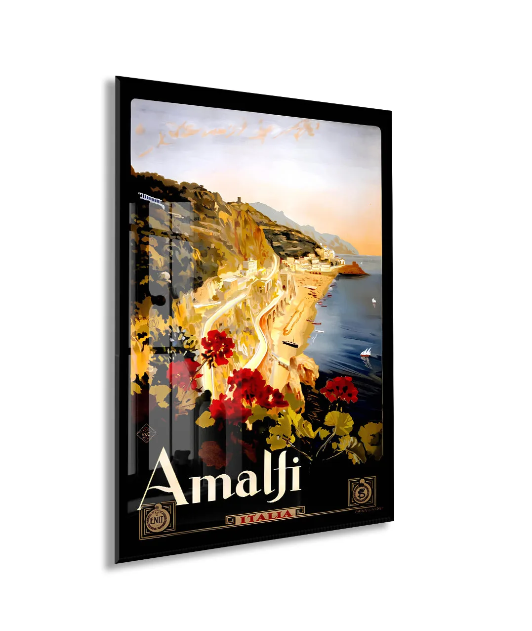 Amalfi Vintage Cam Tablo | İtalya Sahil Posteri UV Baskılı Temperli Cam Duvar Dekoru - Peony155 — görsel 1