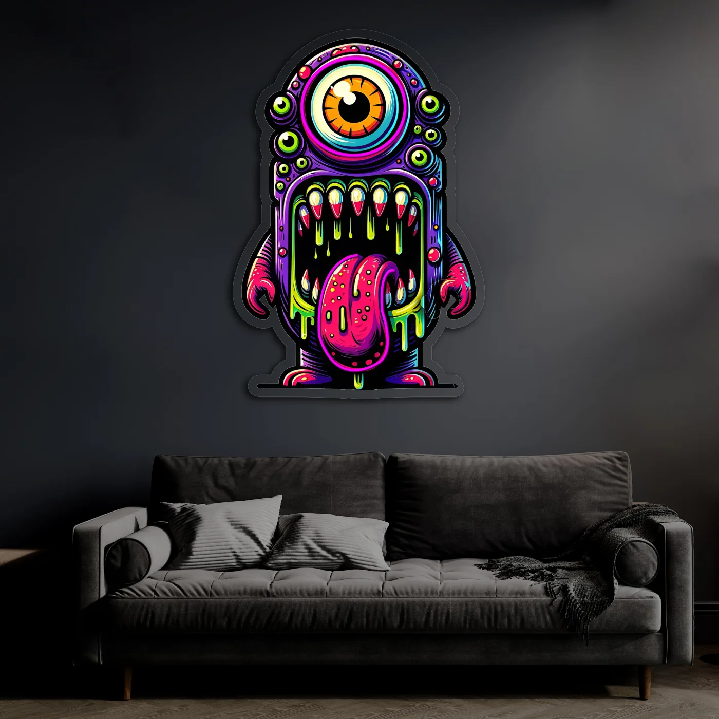 Renkli Canavar Neon Duvar Dekoru | Tek Gözlü Sanatsal LED Tablo | Pleksi UV Baskı Işıklı Pop Art Duvar Sanatı — görsel 6