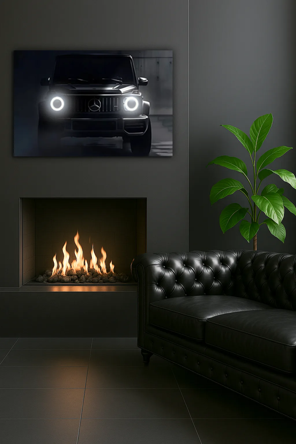 Siyah SUV Araba UV Baskı Neon Duvar Dekoru | Lüks Otomobil Pleksi Tablo | Modern Salon ve Ofis Duvar Sanatı — görsel 4
