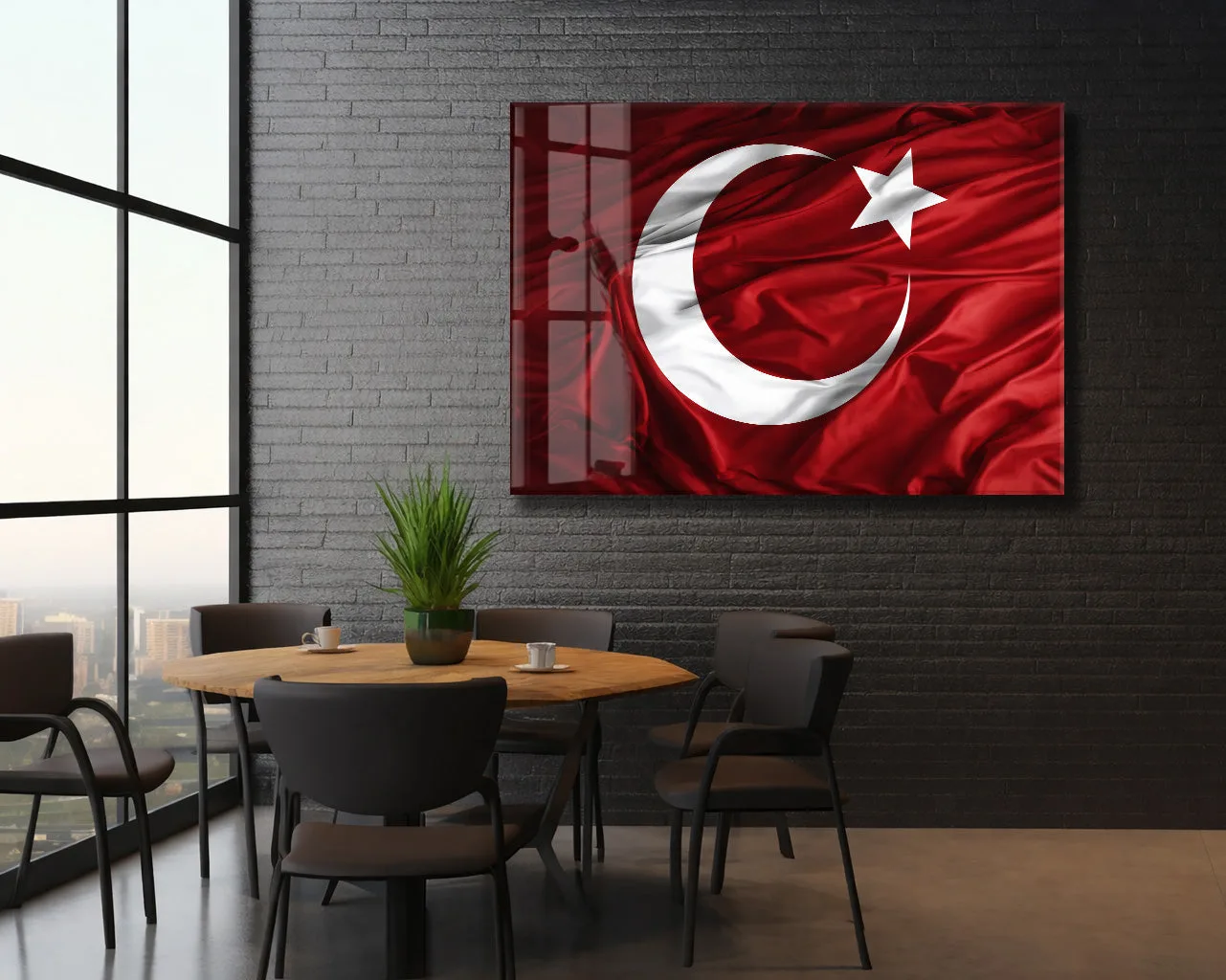 Dalgalanan Türk Bayrağı Cam Tablo | Gerçekçi İpek Dokulu 4 mm Temperli UV Baskılı Duvar Dekoru -PeonyAta1318 — görsel 5