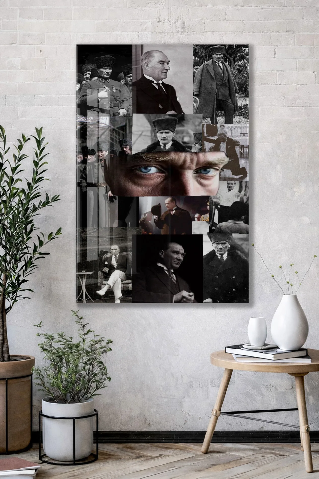 Atatürk Fotoğraf Kolajı Cam Tablo – Cumhuriyetin Kurucusu Temalı Özel Cam Duvar Tablosu -PeonyAta067 — görsel 2