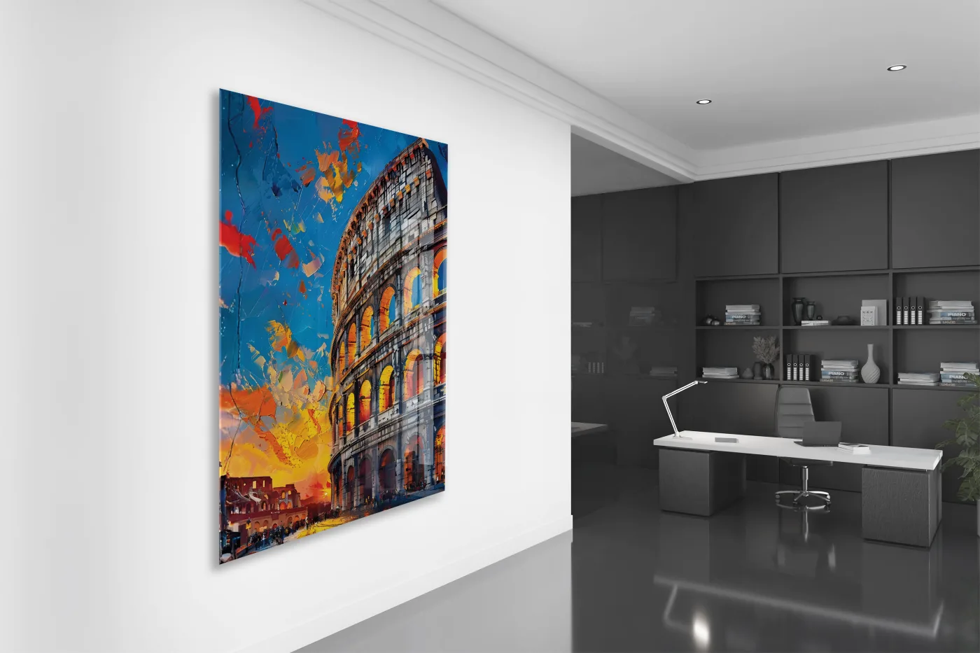 Roma Kolezyumu Cam Tablo – Modern Tarihi Mimari Temalı Soyut Sanat, UV Baskılı Temperli Cam Duvar Tablosu - Peony035 — görsel 4