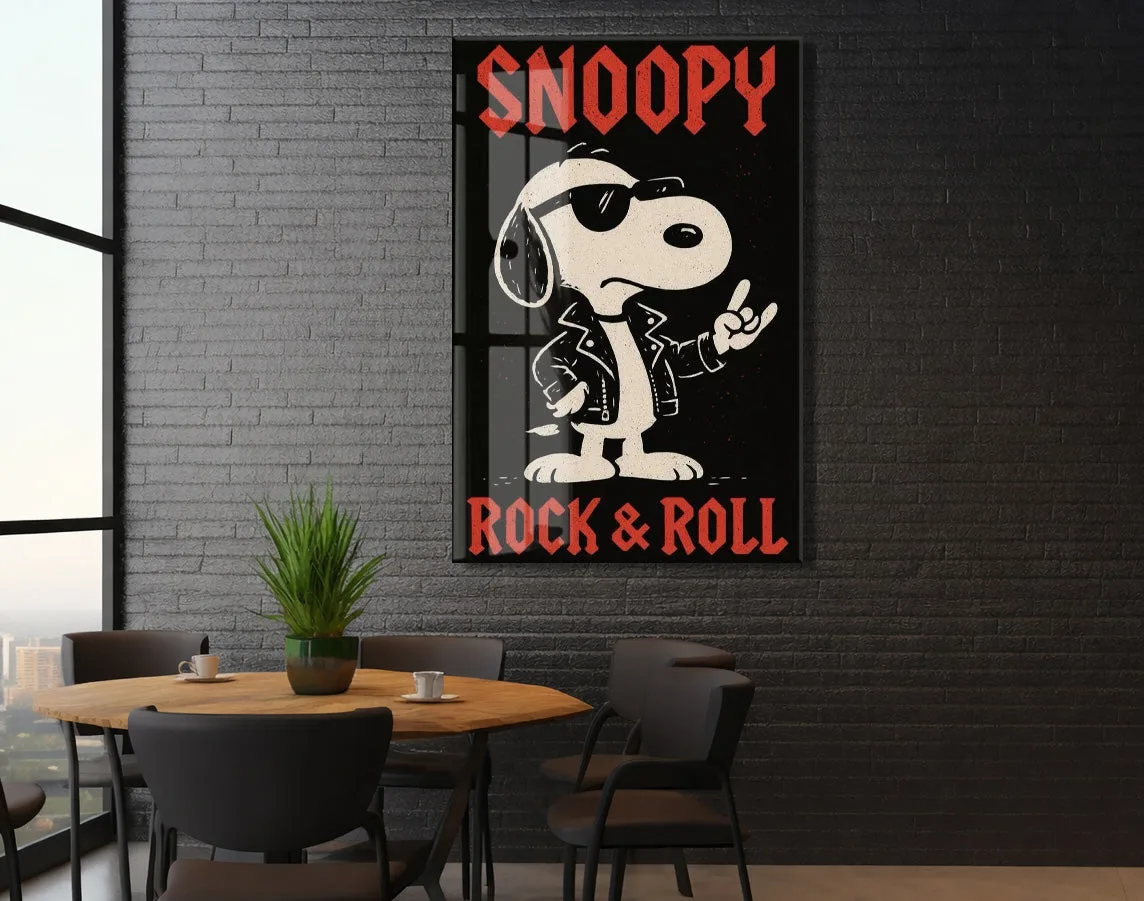 Snoopy Rock & Roll Tasarım Cam Tablo – Genç Odası Duvar Dekoru - Peony108 — görsel 6