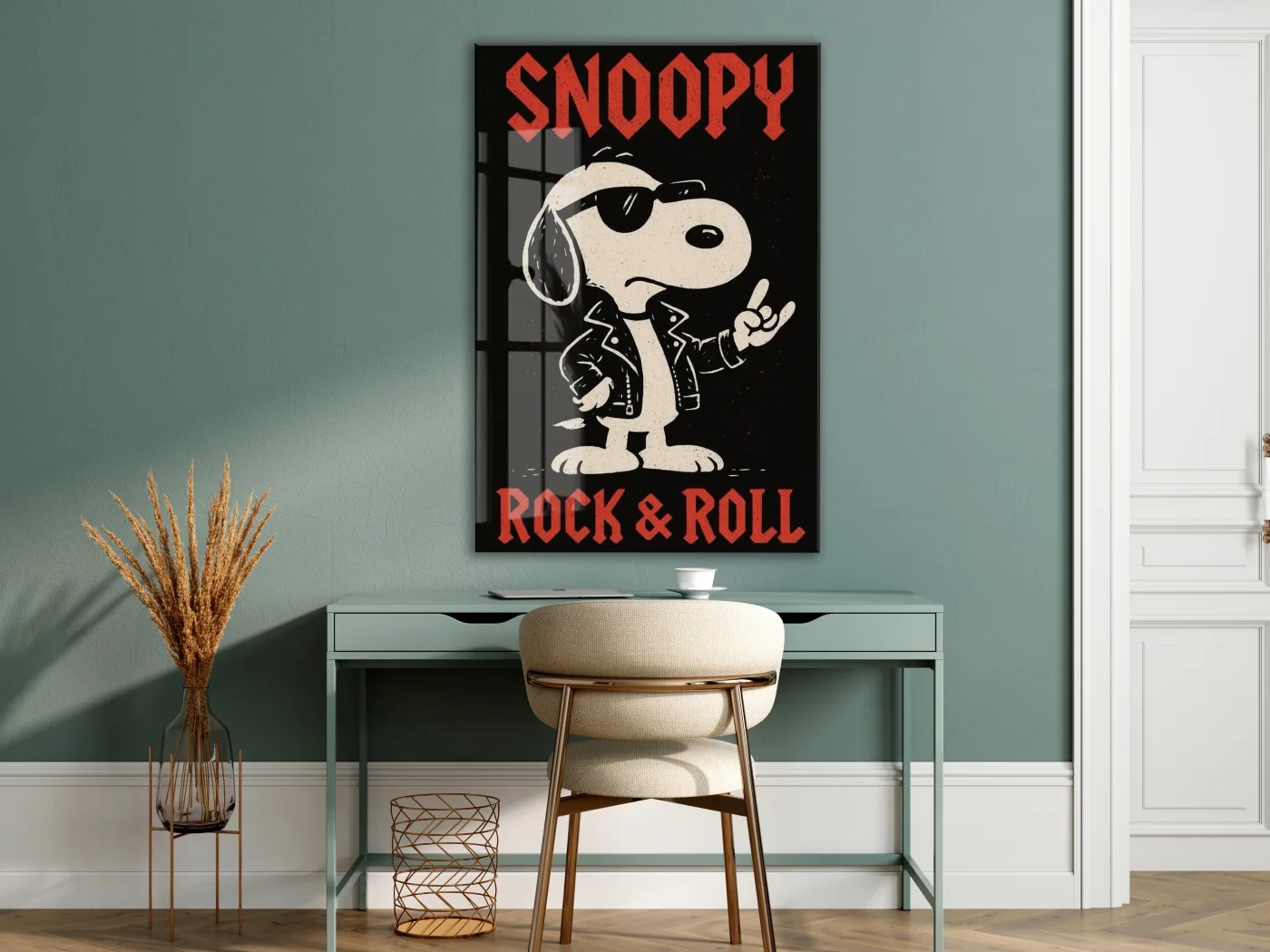 Snoopy Rock & Roll Tasarım Cam Tablo – Genç Odası Duvar Dekoru - Peony108 — görsel 7