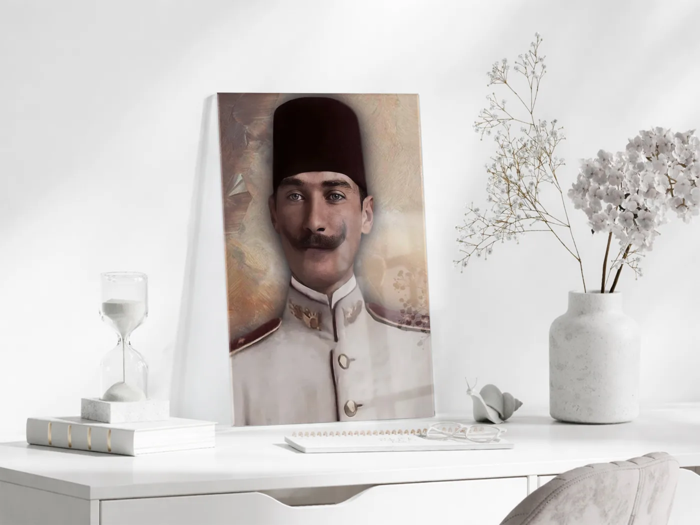 Atatürk Cam Tablo – Fesli Portre Tasarımı, 4 mm Temperli Cam Üzerine Modern ve Klasik Duvar Dekoru -PeonyAta1020 — görsel 4