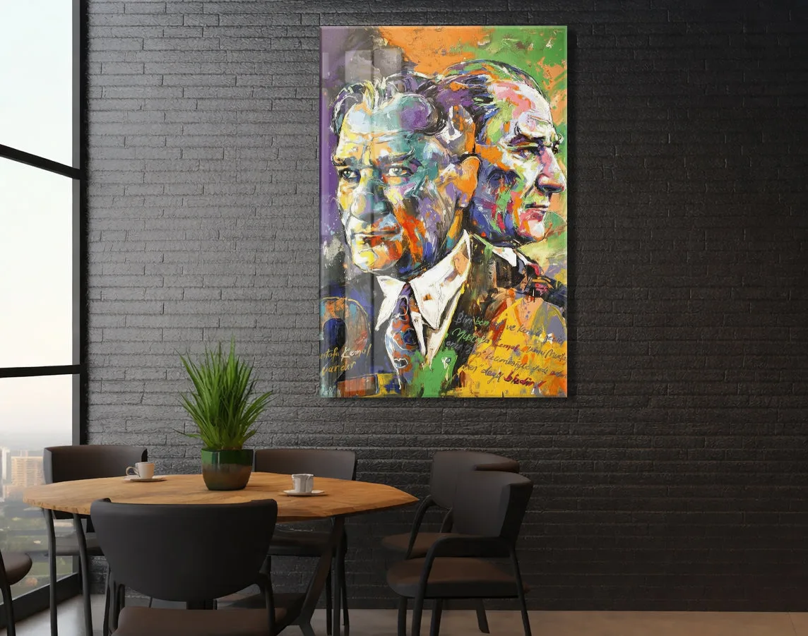 Sanatsal Çift Portre Mustafa Kemal Atatürk Cam Tablo | UV Baskılı Temperli Cam -PeonyAta1332 — görsel 5