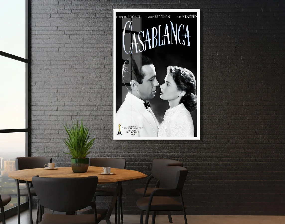 Casablanca Film Posteri Cam Tablo | Vintage Sinema Afişi UV Baskılı Temperli Cam - Peony145 — görsel 5