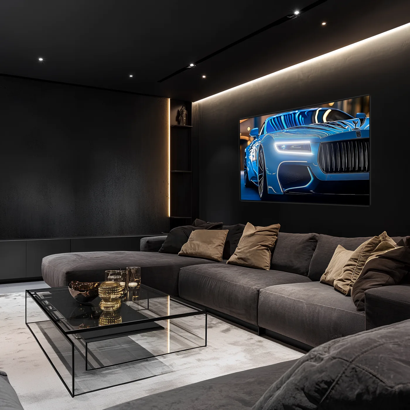 Mavi Spor Araba UV Baskı Neon Duvar Dekoru | Gamer Room Pleksi Işıklı Tablo | Modern Araba Temalı Duvar Sanatı — görsel 3