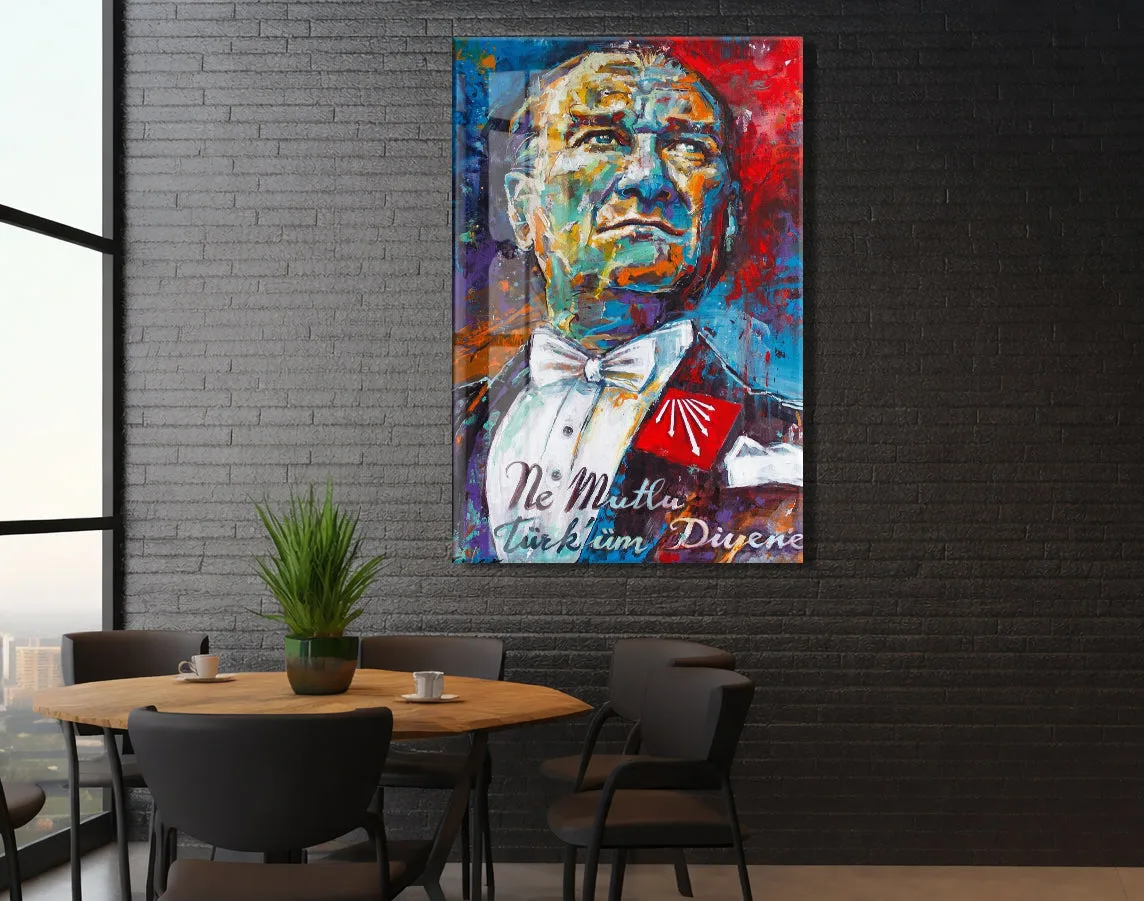 Ne Mutlu Türküm Diyene Mustafa Kemal Atatürk Cam Tablo | Sanatsal UV Baskılı Temperli Cam -PeonyAta1333 — görsel 5
