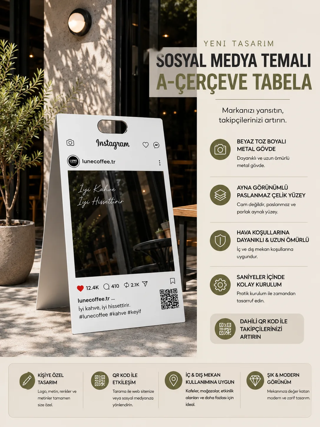 Instagram A Tabela - QR Kodlu Kişiye Özel İşletme Karşılama Tabelası — görsel 9
