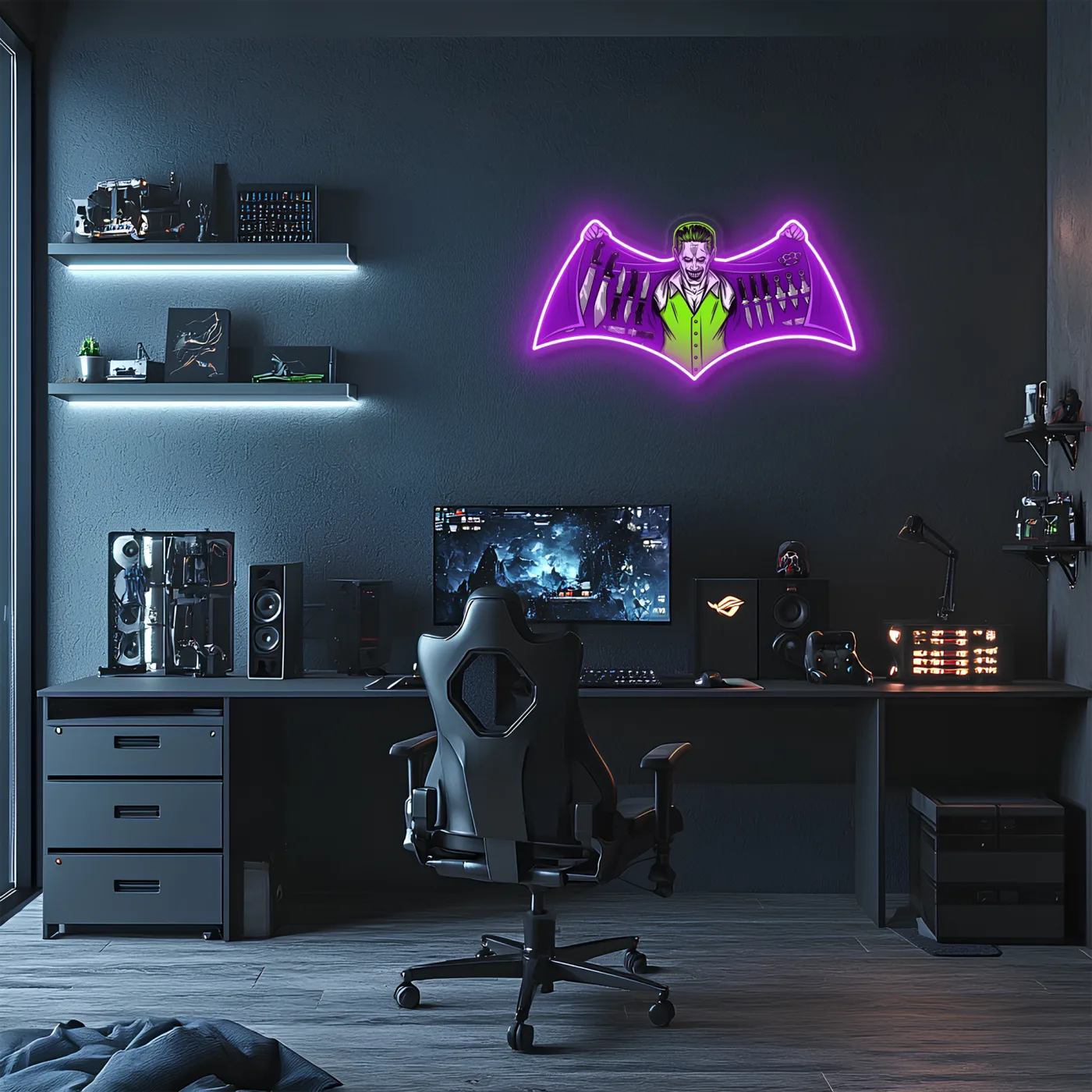 Joker Temalı Neon Duvar Dekoru | Mor Yeşil Pleksi UV Baskı LED Tablo | Oyun Odası ve Koleksiyon Alanı İçin Işıklı Duvar Sanatı — görsel 2